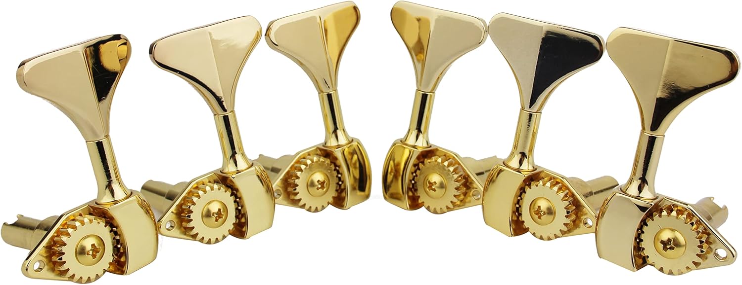Guyker Bass Machine Head (3R + 3L) - 1:20 Ratio Open Gear Tuners Tuning Key Pegs Replacement for Electric Jazz Guitar Bass or Precision Instruments - golden