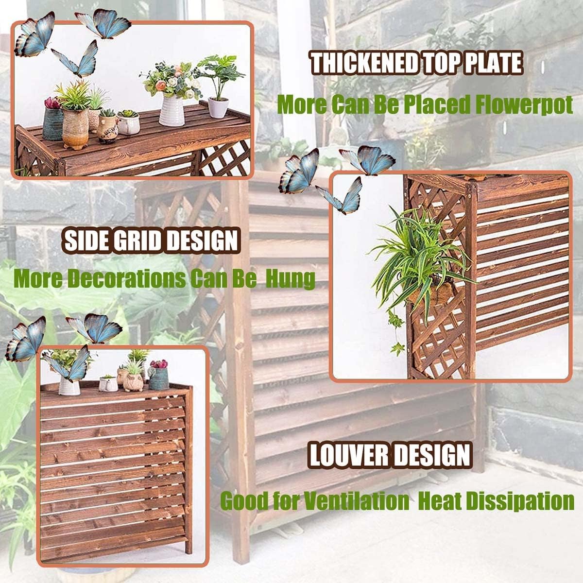 Cover for Outdoor Wooden Air Conditioning Cover, 85x35x75cm Air Conditioner Fence Screen, Freestanding Air Conditioning Flower Rack, Easy to Install, Shutter Design