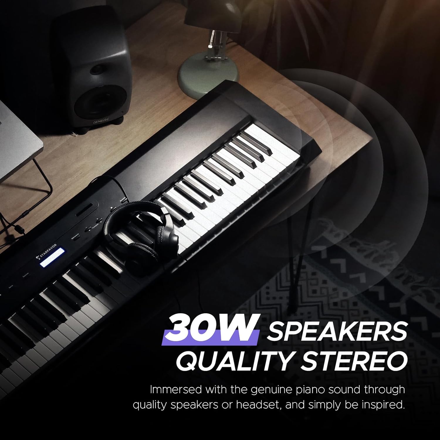 Starfavor 88 Key Full-Weighted Digital Piano, Electric Piano Keyboard for Beginner, Dual 30W Speakers, Graded Hammer Action 88 Keys, Triple Pedal, Bluetooth/USB/MIDI, Retro Matte Black