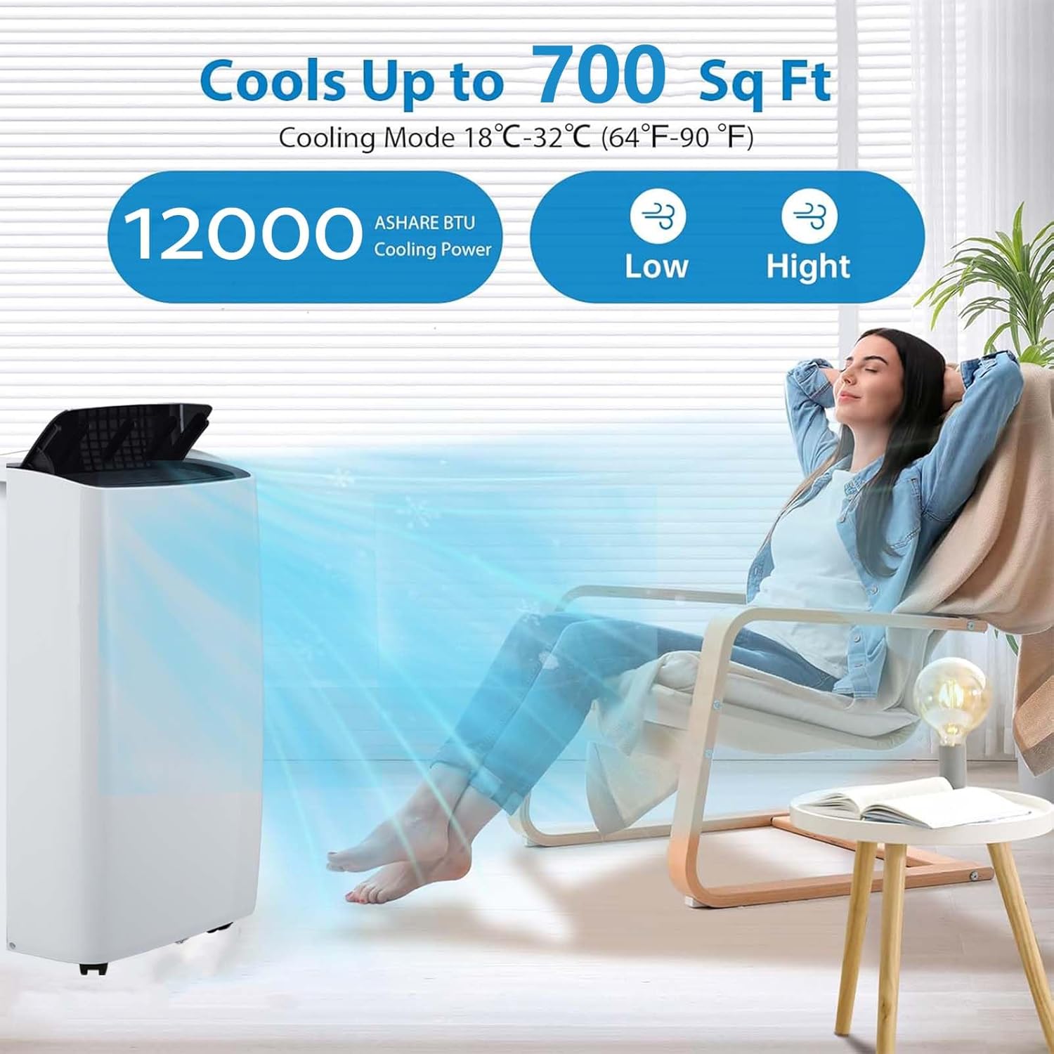 GarveeLife Portable Air Conditioner, 12000BTU Air Conditioner, 4 in 1 Cooling AC With Dehumidifier and Fan Modes, Cools Room Up to 700 Sq.Ft, Portable AC Unit With Remote Control
