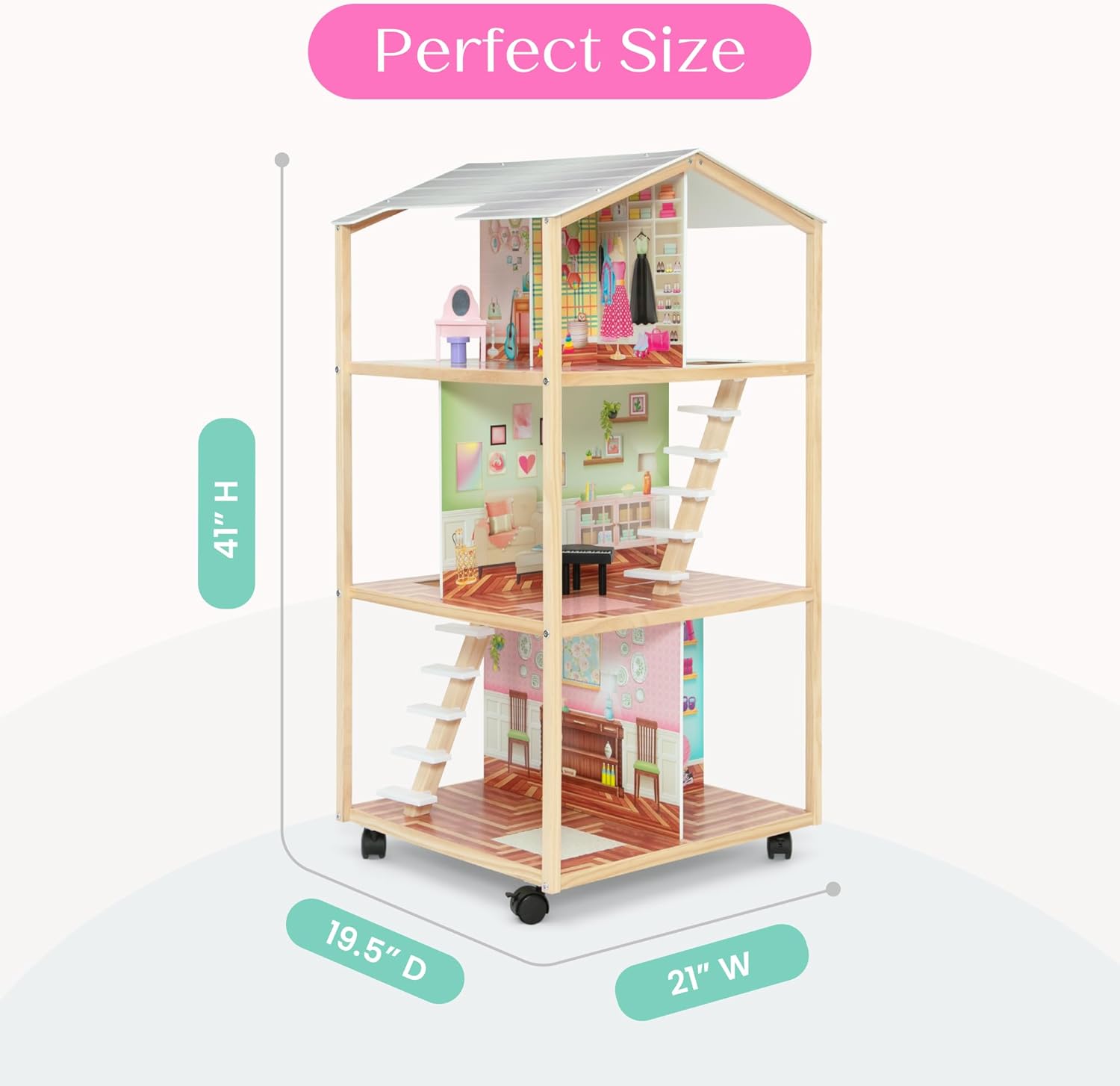 Delta Children Moveable Mansion Dollhouse - 360-Degree Play Dollhouse with Wheeled Base - Includes 16 Accessories - Fits 12-inch Dolls - Pretend Play Dream Gift for Ages 3+