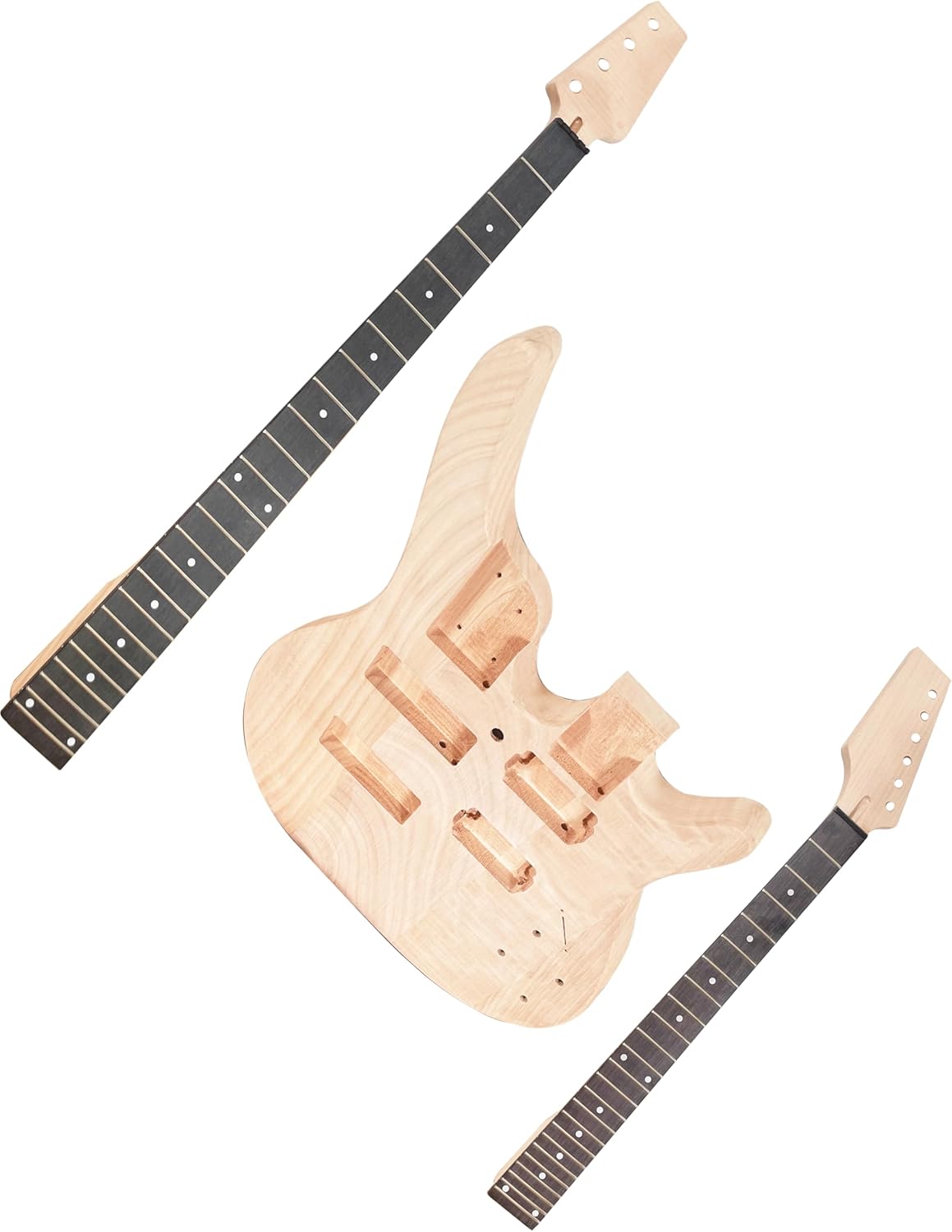 DIY Electric Guitar and Bass Double Neck Kit 6 String and 4 String Guitar Kits Right Handed with Mahogany Body Mahogany Neck Rosewood Fingerboard Chrome Hardware Build Your Own Bass and Guitar.