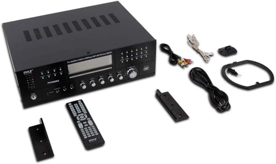 Pyle 4 Channel Wireless Bluetooth Amplifier - 3000 Watt Stereo Speaker Home Audio Receiver w/ FM Radio, USB, 2 Microphone w/ Echo for Karaoke, Front Loading CD DVD Player, LED, Rack Mount - PD3000BA