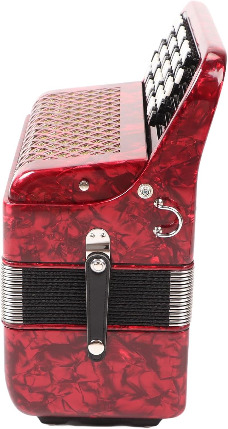 62 Key Accordion with 60 Bass Buttons | Educational Musical Instrument for Young Learners/Beginners | Red ABS Plastic Body with Straps & Backpack
