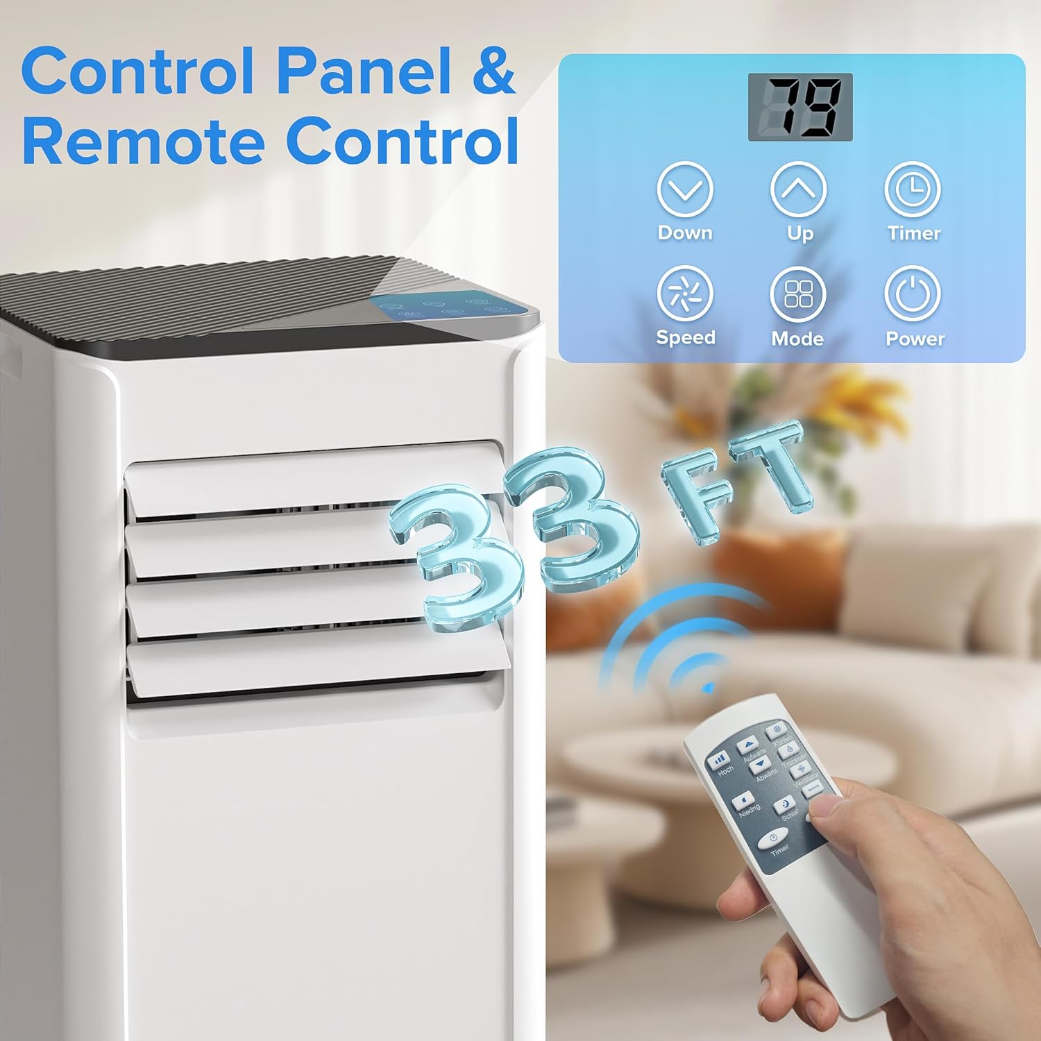 8,000 BTU Portable Air Conditioner Cools up to 350 SQ. FT, 4 in 1 AC Unit with Powerful Cooling, Sleep Mode, 24H Timer, Air Cooler with Window Installation Kit, for Bedroom, Apartment(BLACK)