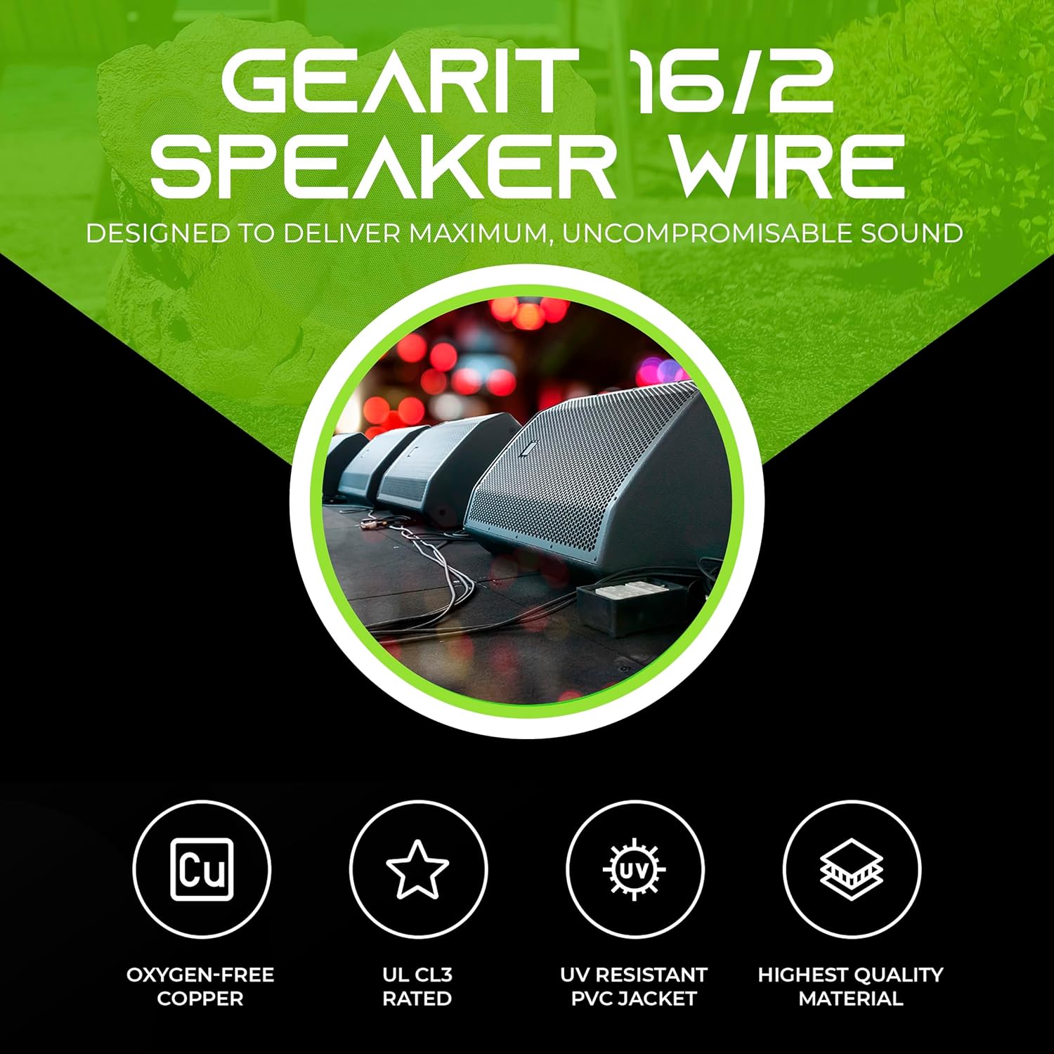 GearIT 16/2 Speaker Wire (500 Feet) 16AWG Gauge - Outdoor Direct Burial in Ground/in Wall / CL3 CL2 Rated / 2 Conductors - OFC Oxygen-Free Copper, Black 500ft
