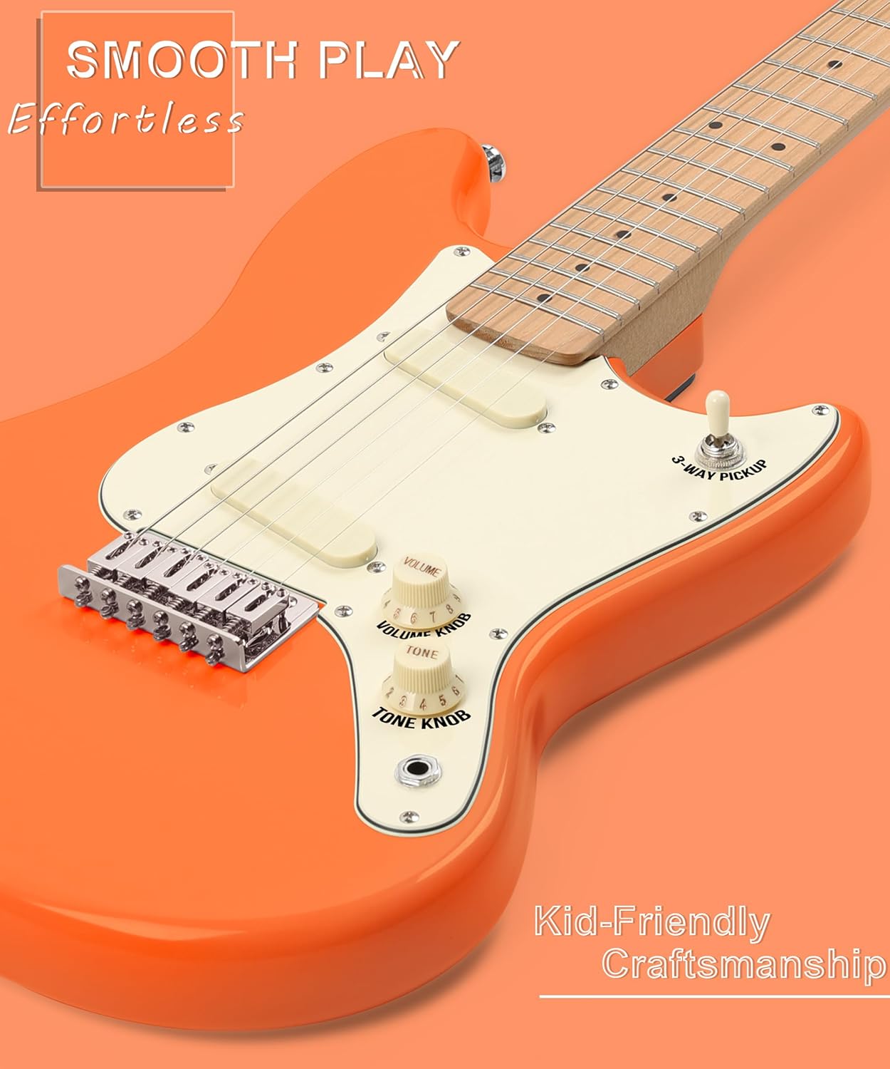 AKLOT 36-inch Kids Electric Guitar: 3/4 Size Mini Electric Guitar Kit with Solid Body, 1.5 In Neck Width for Beginners, 10W Amp, Gig Bag, String, Strap, Cable, Picks,Lesson Book(TangerineZap Orange)