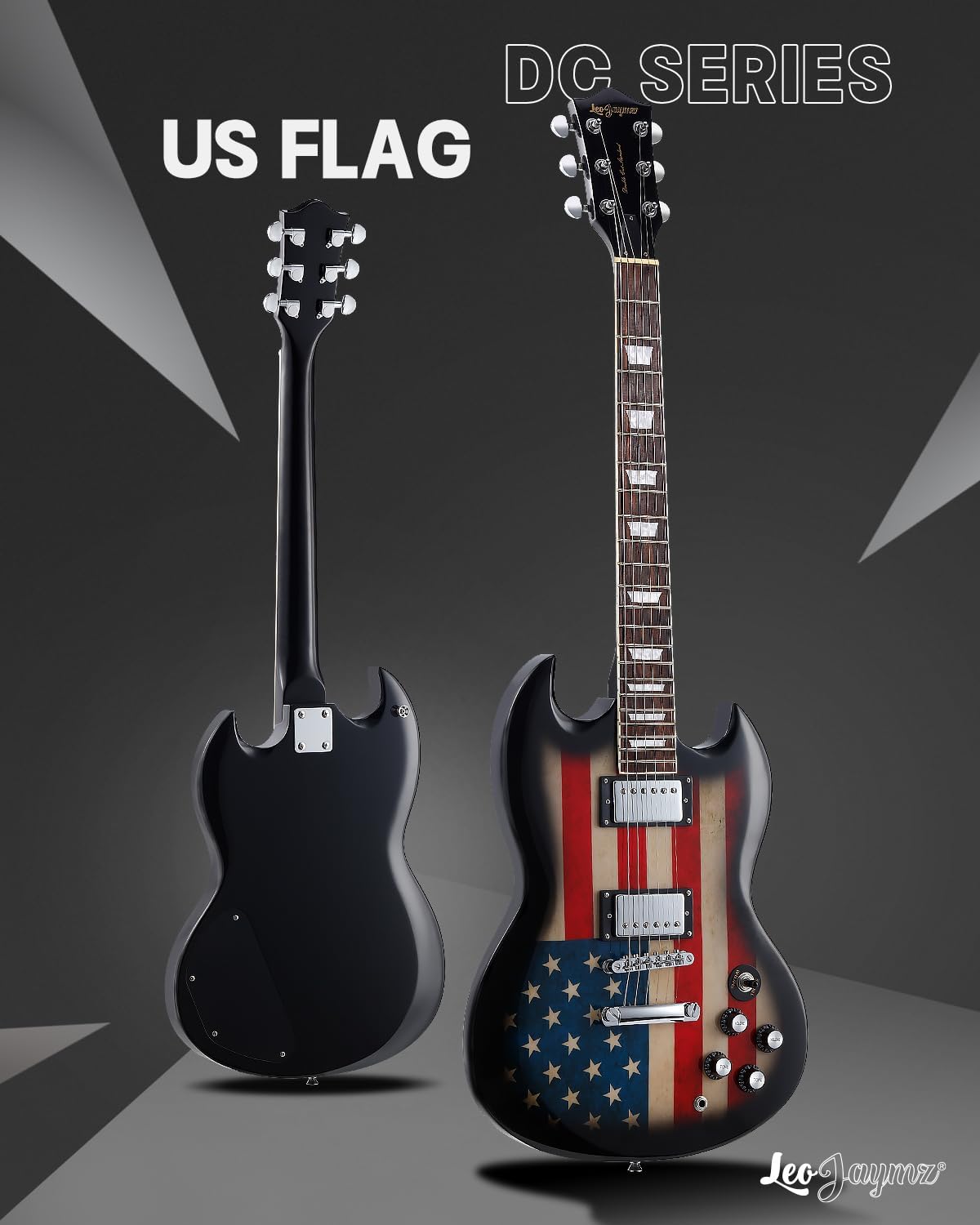 Leo Jaymz 39 Inch Solid Body Electric Guitar,Maple Neck and Laurel Wood Fretboard (US Flag)