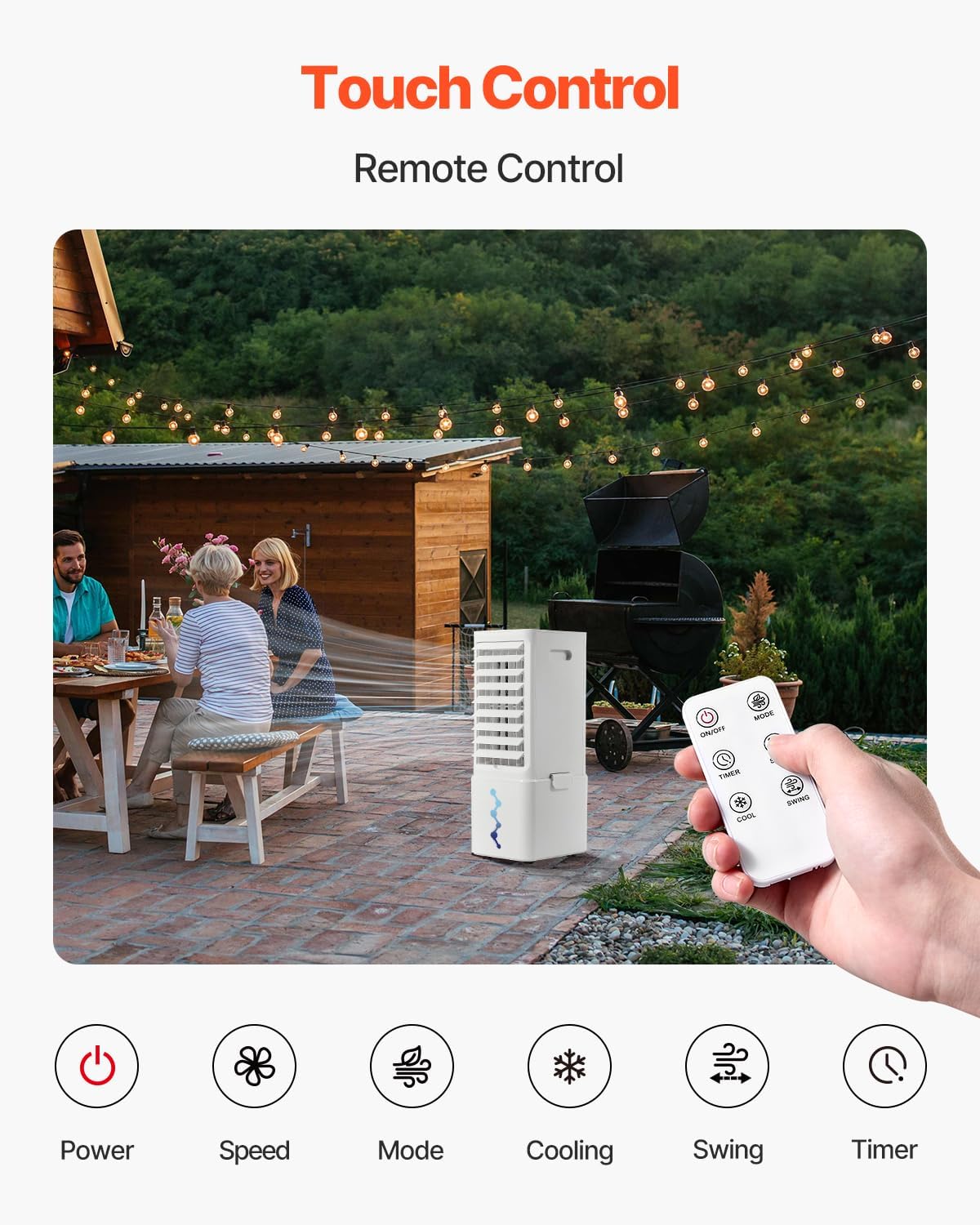 VEVOR Portable Air Conditioner, 9L 550 CFM Swamp Cooler Air Conditioner with 12H Timer & Remote Control, 3-Speed Evaporative Air Cooler with 2 Ice Boxes, Quiet & Movable, Ideal for Outdoor Indoor Use