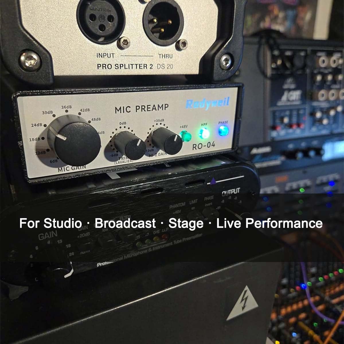 RO-04 Pro Mic Preamp 0~72db Adjustable Gain Boost with Hi-Z, 48V, HPF, Phase for Dynamic Condenser Ribbon Microphone, Guitar, Bass Recording and Podcasting