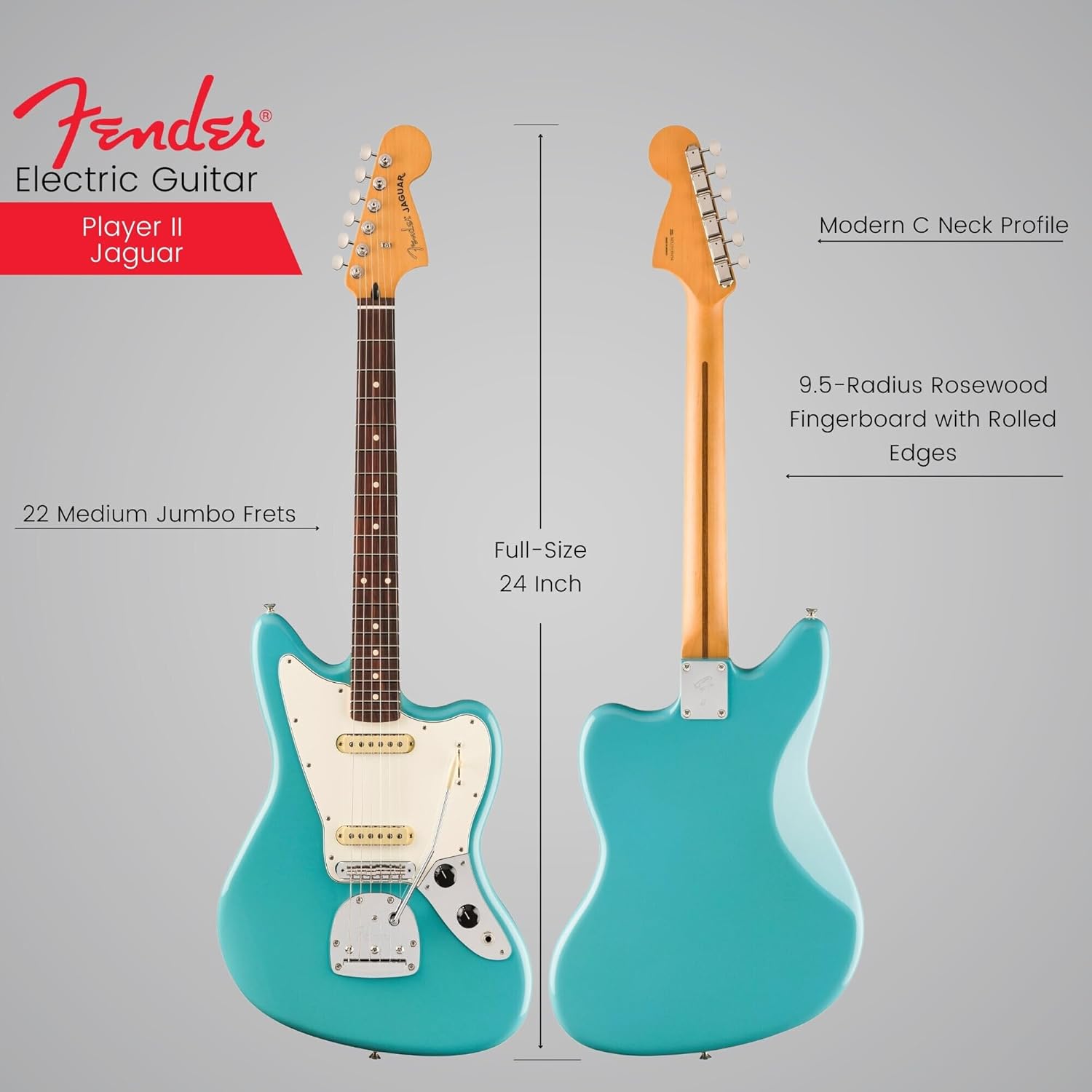 Fender Player II Jaguar Electric Guitar - Aquatone Blue