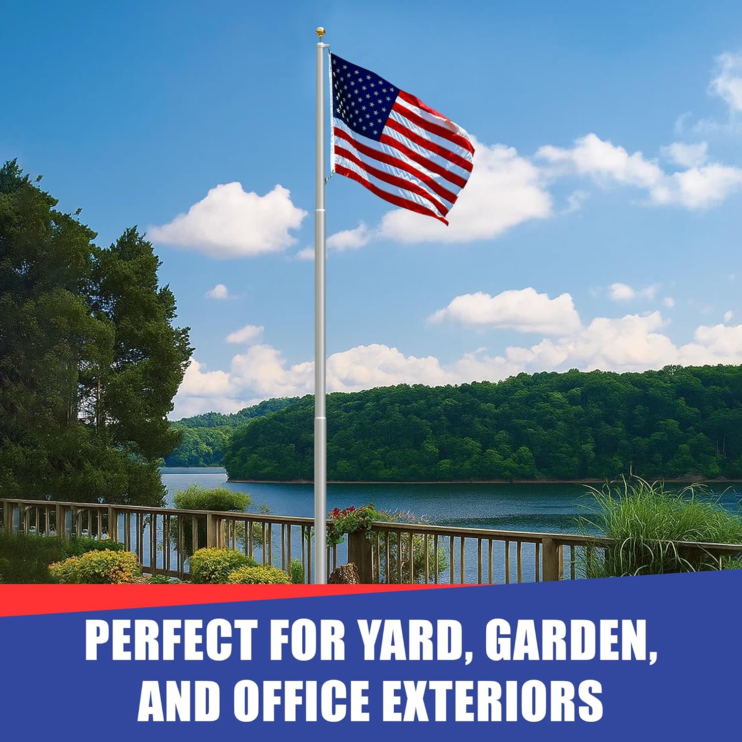 Super Tough USA-Made 20ft Heavy Duty Flag Pole for Outside House - Satin Finish - Residential In-Ground Flagpole - 3-Section High-Grade Aluminum - Includes All Accessories