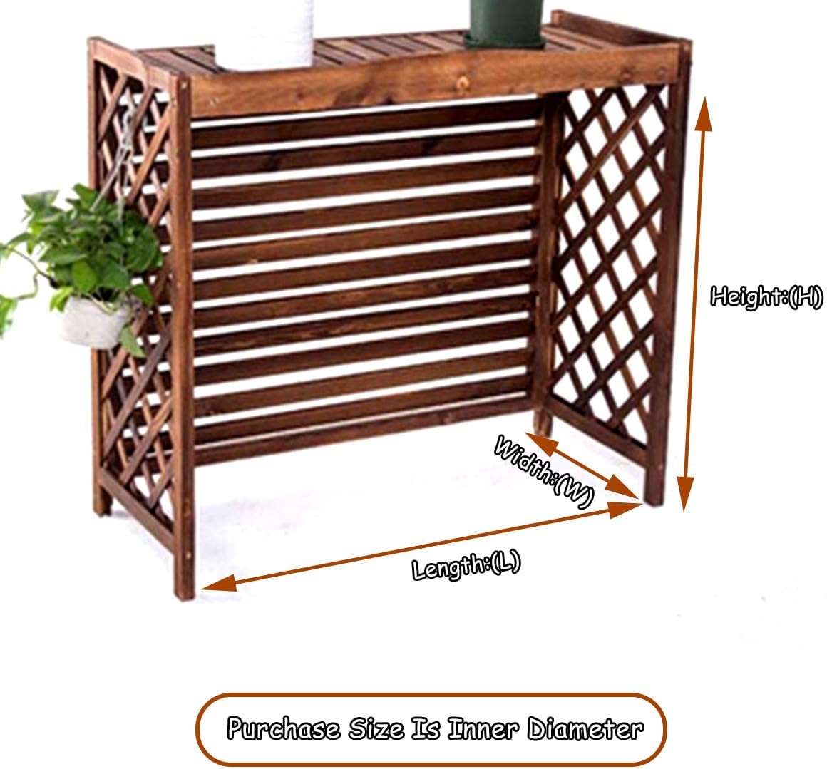 Air Conditioner Cover for Outside Units Stable Free Standing AC Fence Screen Wooden Storage Shelf for Outdoor Condenser Flower Shelf Decorative Easy to Install(Brown,L115cm*W54cm*H95cm)