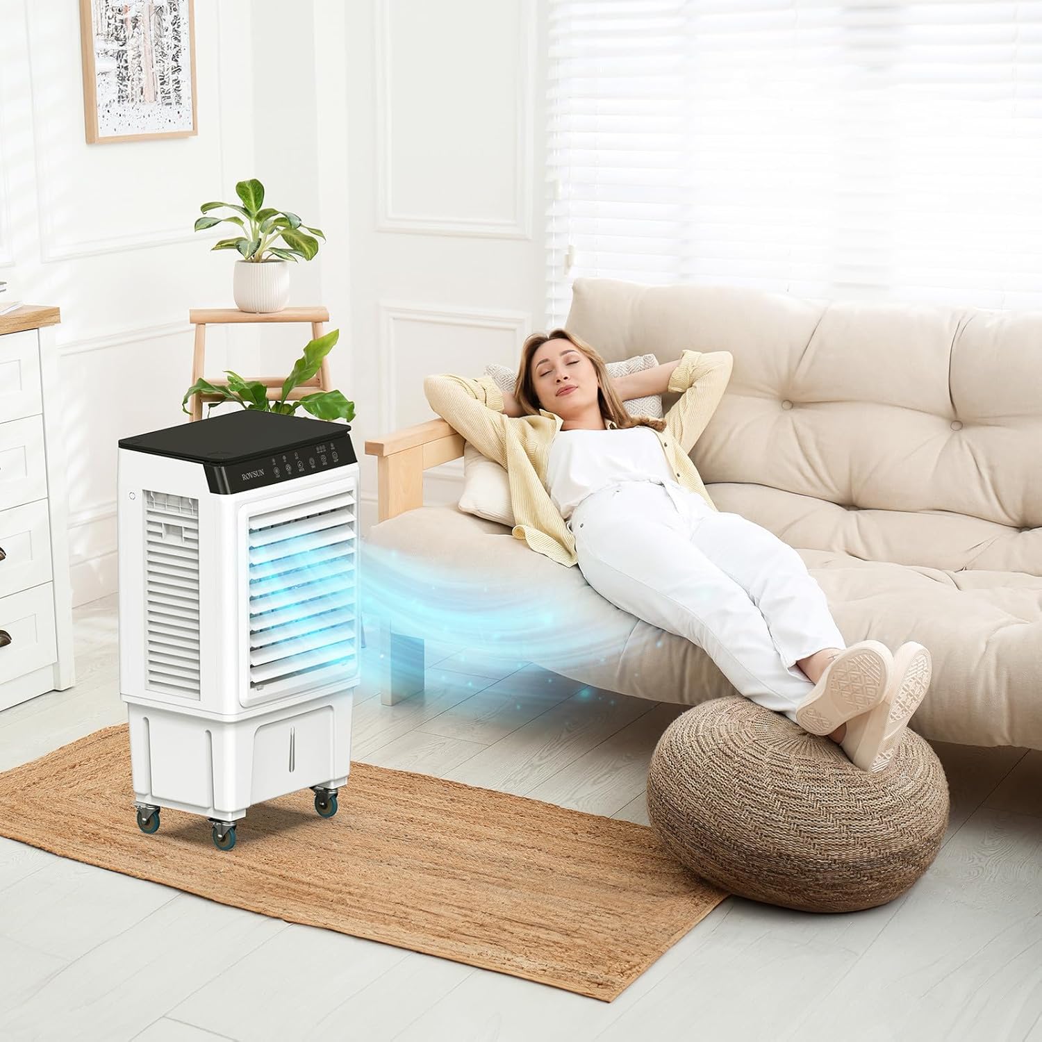 ROVSUN 2300CFM Portable Air Cooler, 7.9Gal/30L Evaporative Swamp Cooler, 3-IN-1 Cooling Fan with Remote Control, 12H Timer & 4 Ice Box, 3 Speeds, Humidifying Oscillating Fan for Indoor or Outdoor