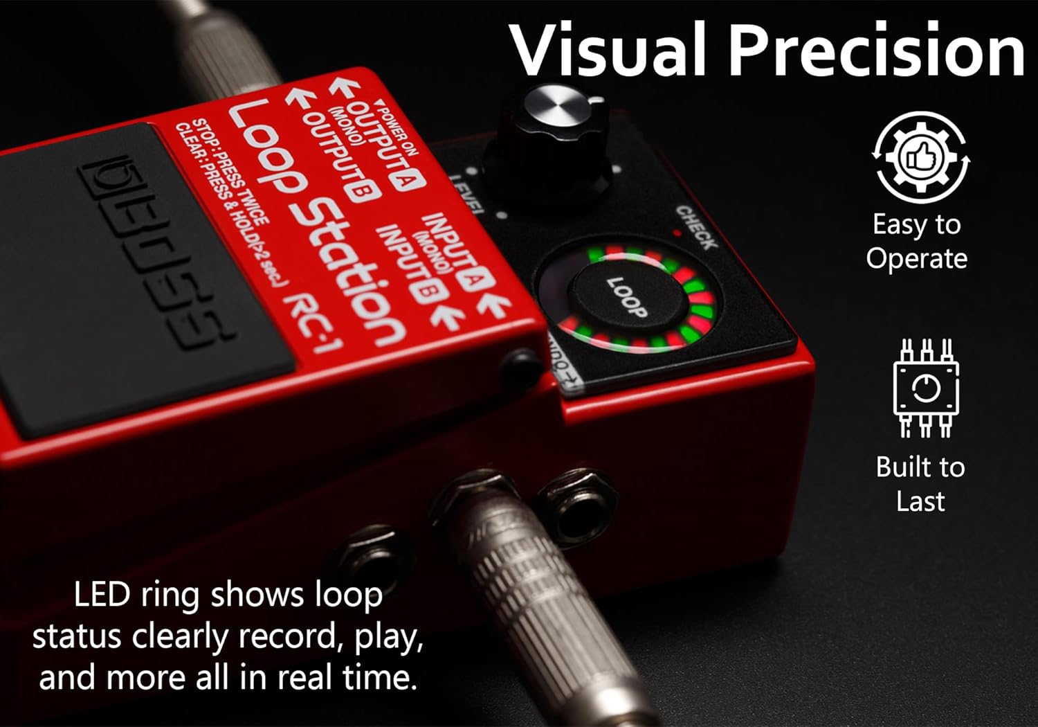 Boss RC-1 Loop Station Bundle with Gearlux Power Supply, Instrument Cable, Patch Cable, and Picks