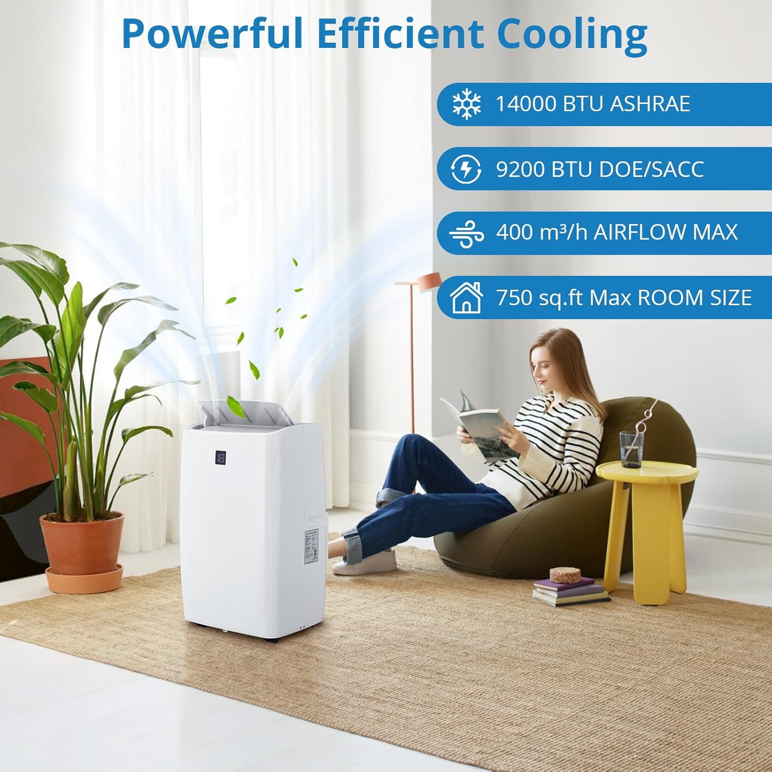 Portable Air Conditioners, 14000 BTU Portable AC, Cools up to 750 Sq. Ft 3-in-1 Mobile AC for Room with Dehumidifier Fan Sleep Mode, 24H Timer, Remote Control, and Window Installation Kit Included