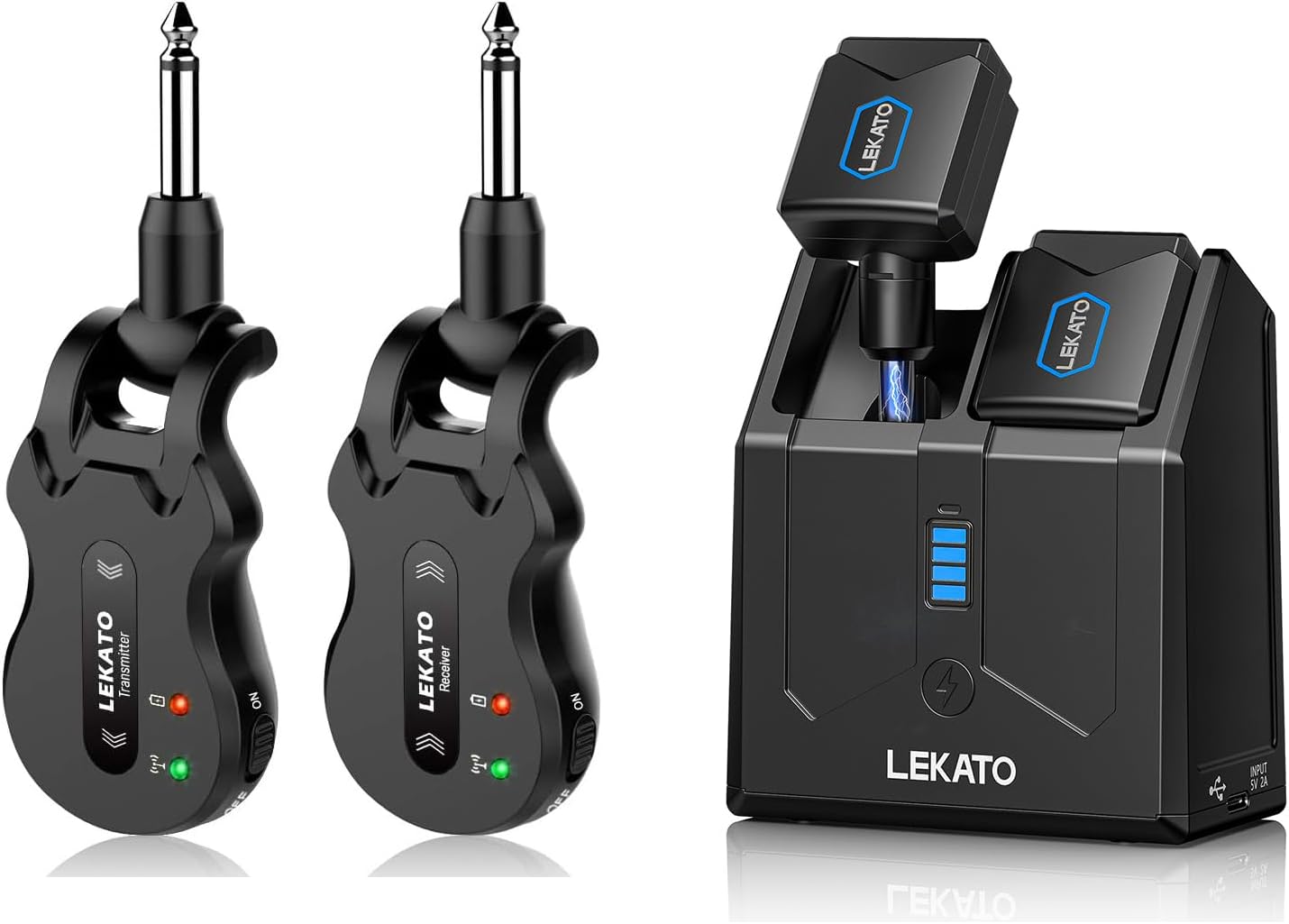 LEKATO WS50 Wireless Guitar System 5.8GHz Wireless Guitar Transmitter Receiver with Charging Box Audio Wireless Transmitter Receiver 4 Channels for Electric Guitar Bass