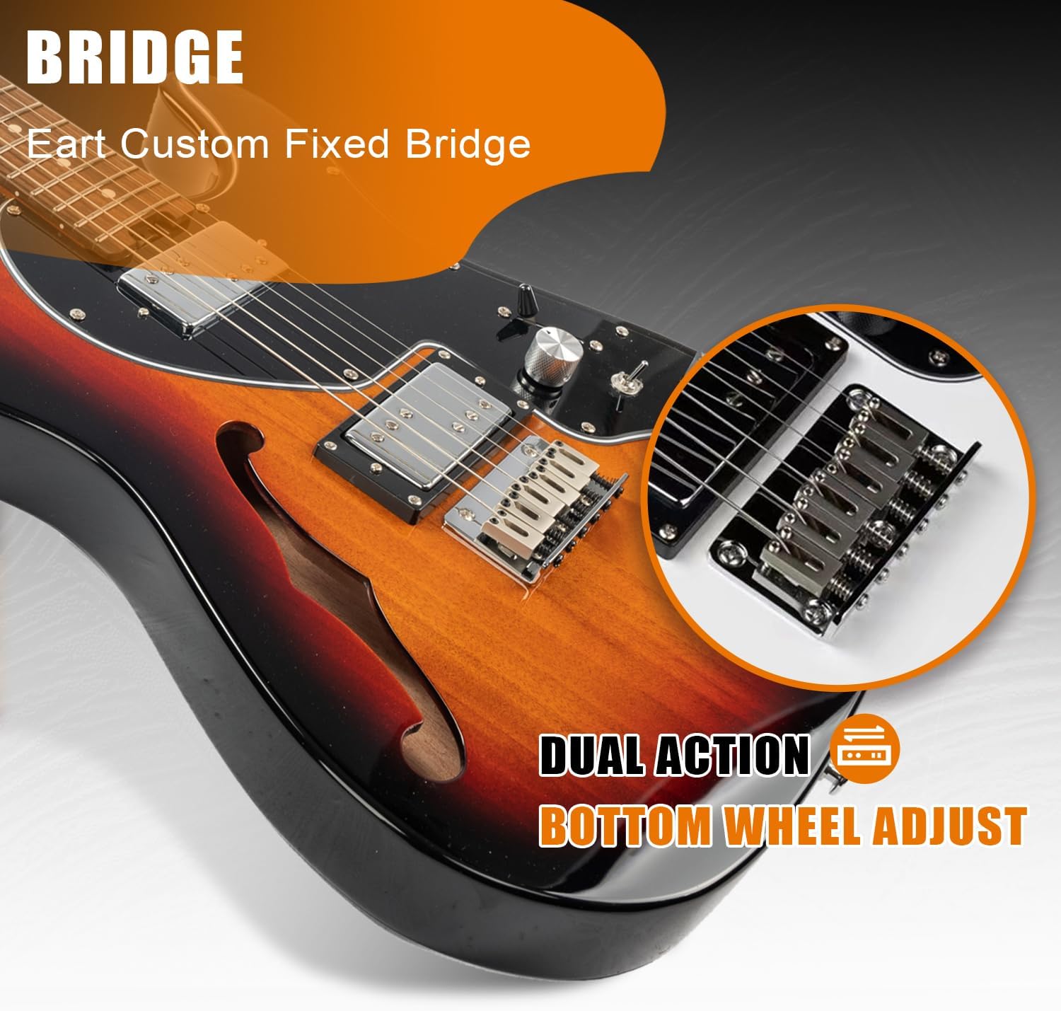 EART E-TT72 6 String Semi-Hollow-Body Electric Guitar Versatile Playability, Powerful Humbucker Pickups Fixed Bridge Guitars