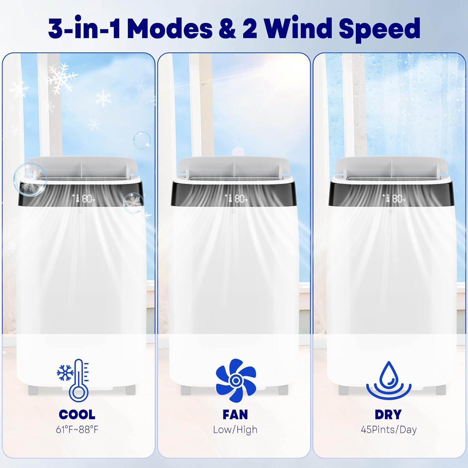 GAOMON Portable Air Conditioners 10000 Btus, Portable AC Units for Rooms up to 500 Sq. Ft, Equipped with Dual Motors, Remote Control, 24H Timer, Follow Me Function, Window Vent kit, Sleep Mode