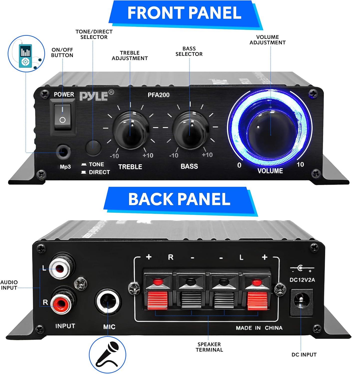 Pyle Indoor/Outdoor PA Horn Speaker - 8.1” Portable PA Speaker & Home Mini Audio Amplifier - 60W Receiver