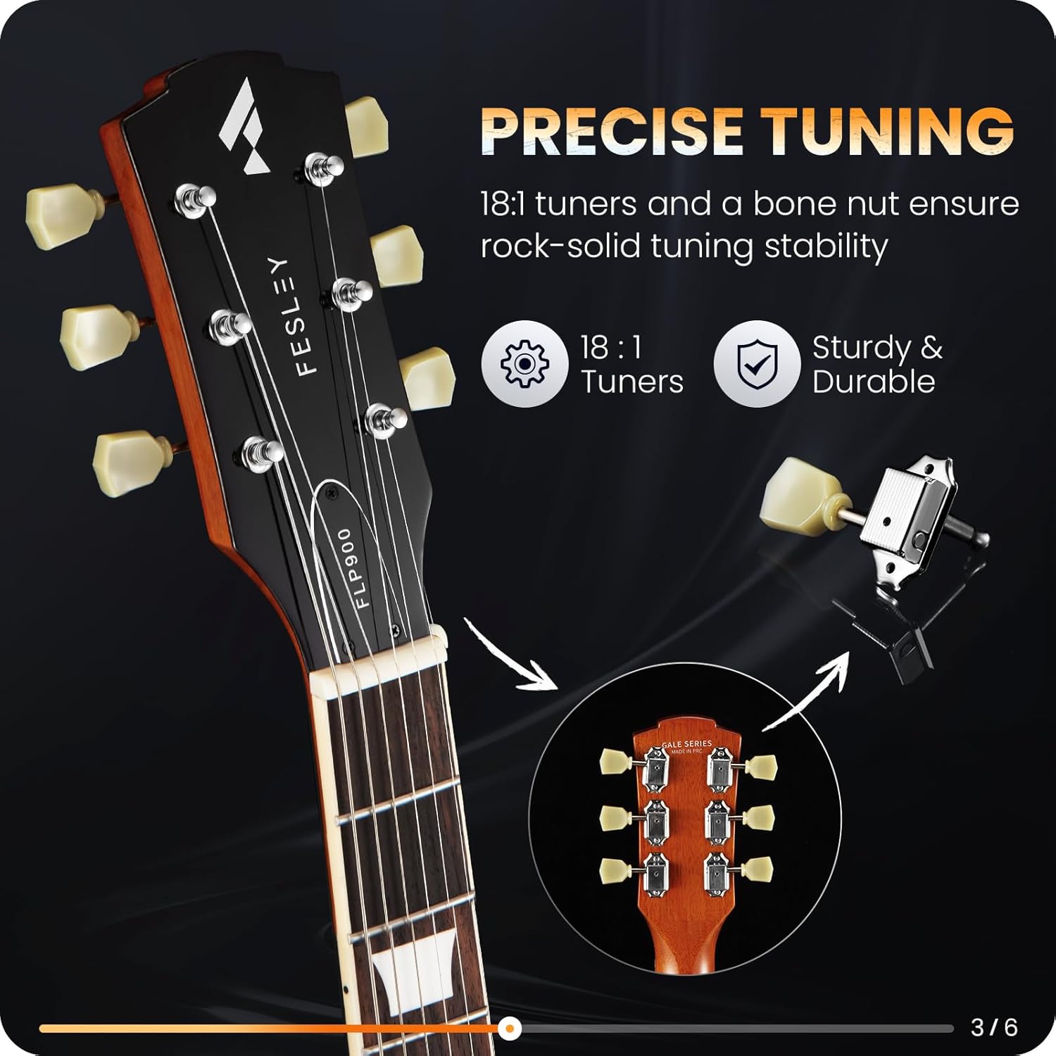 Fesley LP Electric Guitar with Arched Top Sunburst+ Fesley Mini Guitar Amp 10W Portable Recharged Guitar Amplifier