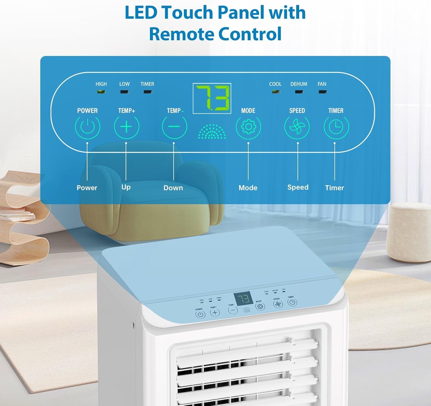 8000 BTU Powerful Cooling for 750 Sq.Ft Spaces, Quiet Operation with Dehumidifier, Sleep Mode, Timer & Remote Control Included