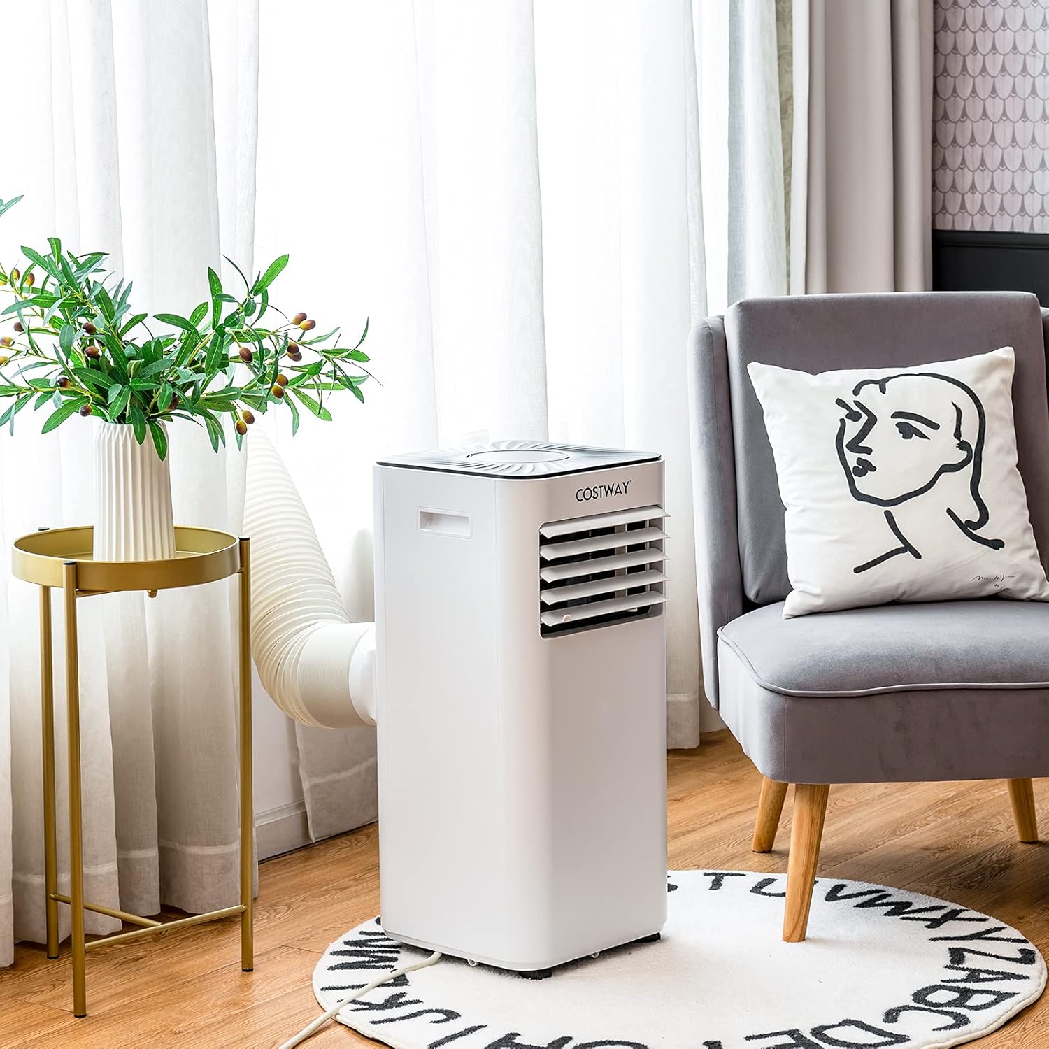 COSTWAY Portable Air Conditioner 10000BTU, Dehumidifier, Cooling for Room Spaces up to 350 Sq.Ft with 3 Speed Function, Universal Casters, 24H Timer, Remote Control, for Bedroom