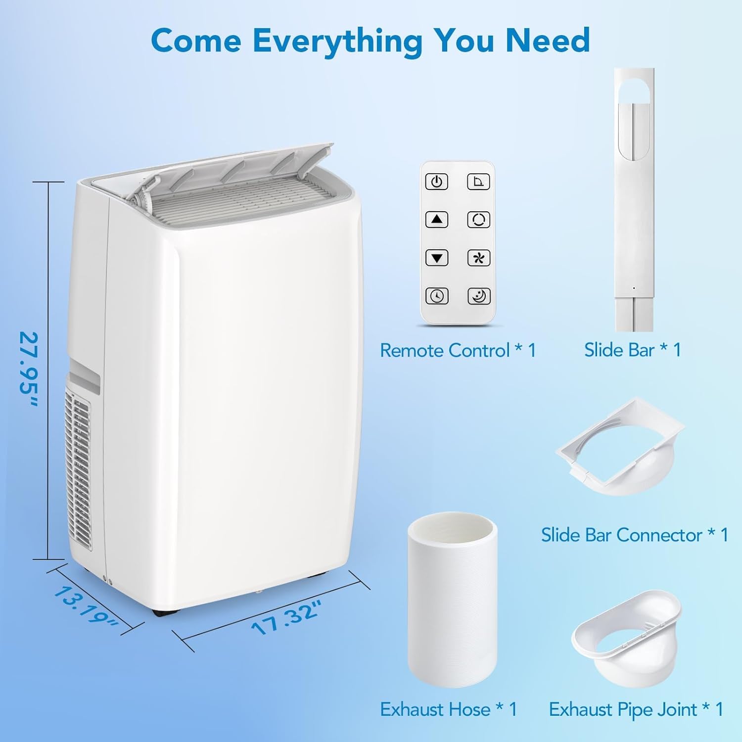 Portable Air Conditioner 14000BTU(ASHRAE) with Remote Control and 24H Timer, 3 IN 1 Low Noise Portable AC Unit with Dehumidifier and Fan, up to 750Sq. Ft. For Bedroom, Living Room, Office