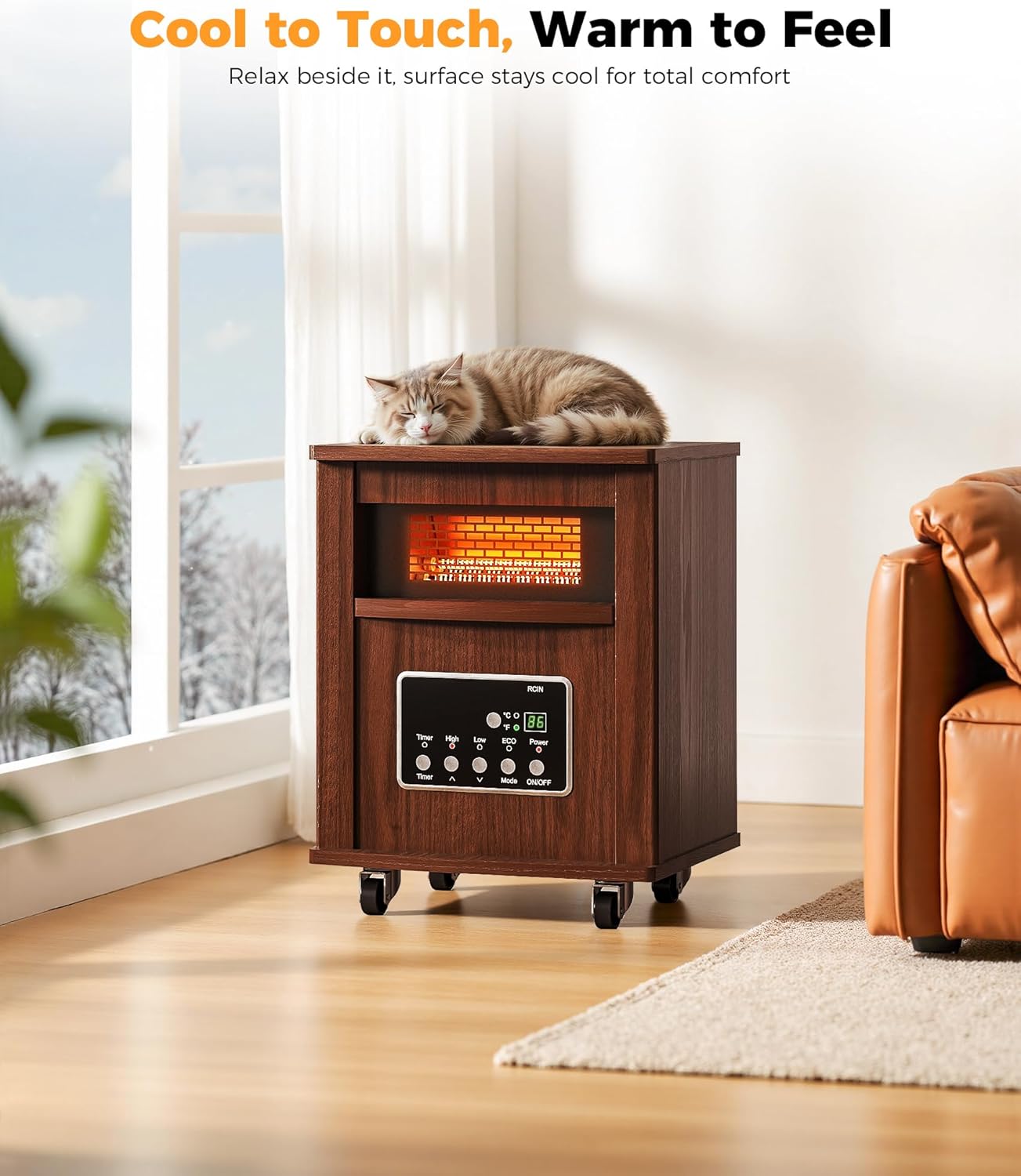 Infrared Space Heater for Indoor Use - 1500W Portable Box Heater with Wood Cabinet, Remote Control & 12H Timer, Quiet Electric Heater with Safety Protection for Bedroom Living Room Office