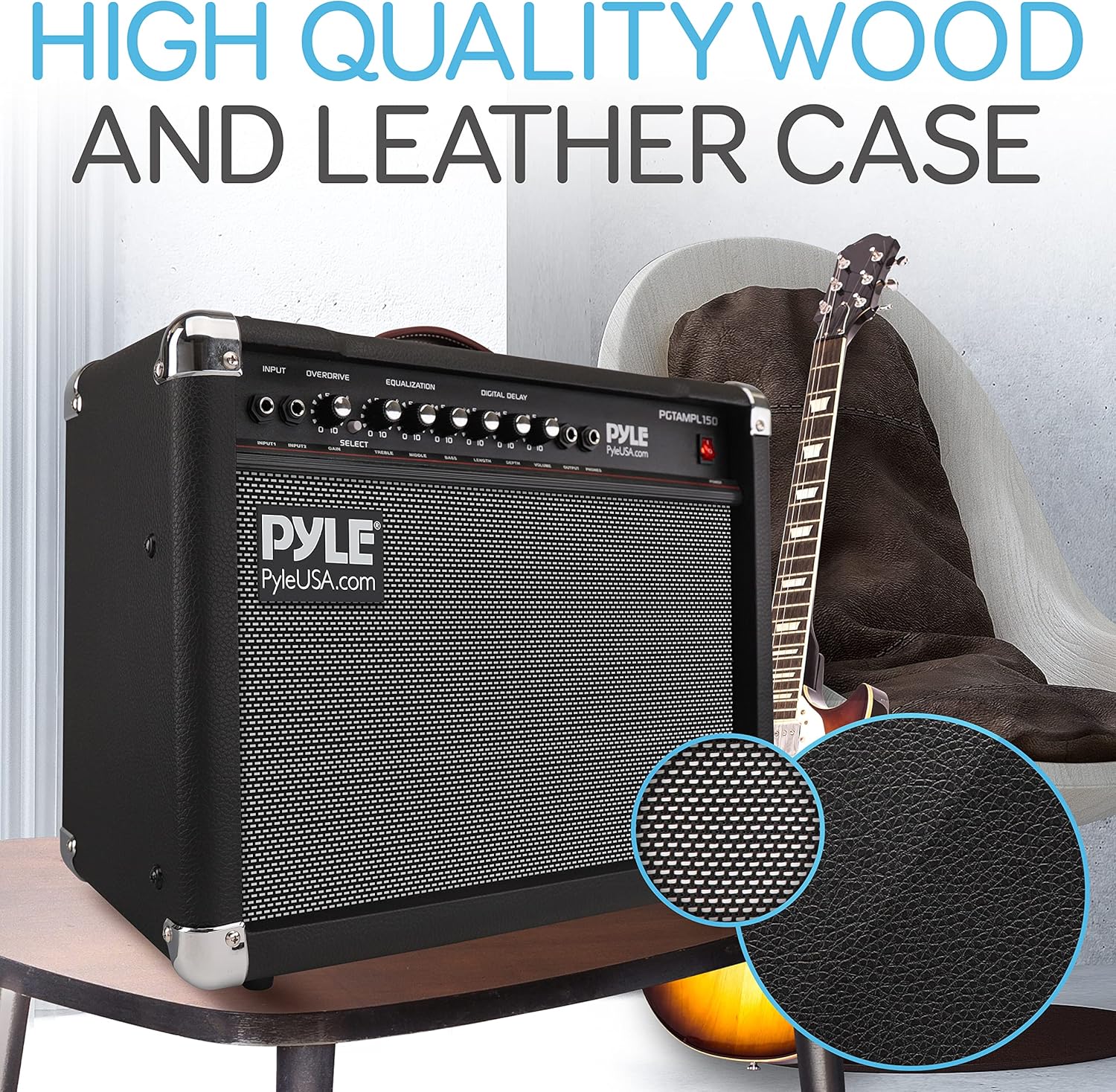 PyleUsa Portable Electric Guitar Amplifier,40 Watt Power,Two 6” & 8” High-Definition Speaker Cones, Bass, Dual Inputs, Overdrive,Digital Delay, Amp Control Volume, EQ for Beginner and Advance Practice