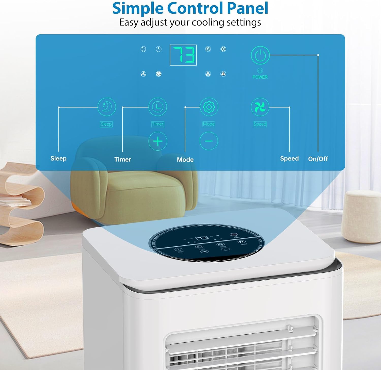 Portable Air Conditioners, 8000 BTU Portable AC for Rooms Up to 350 Sq.Ft. 3-In-1 Unit with Quick Cooling, Dehumidifying, 3-Speed Fan, 24H Timer/Remote Control/Ultra Quiet, White & Black