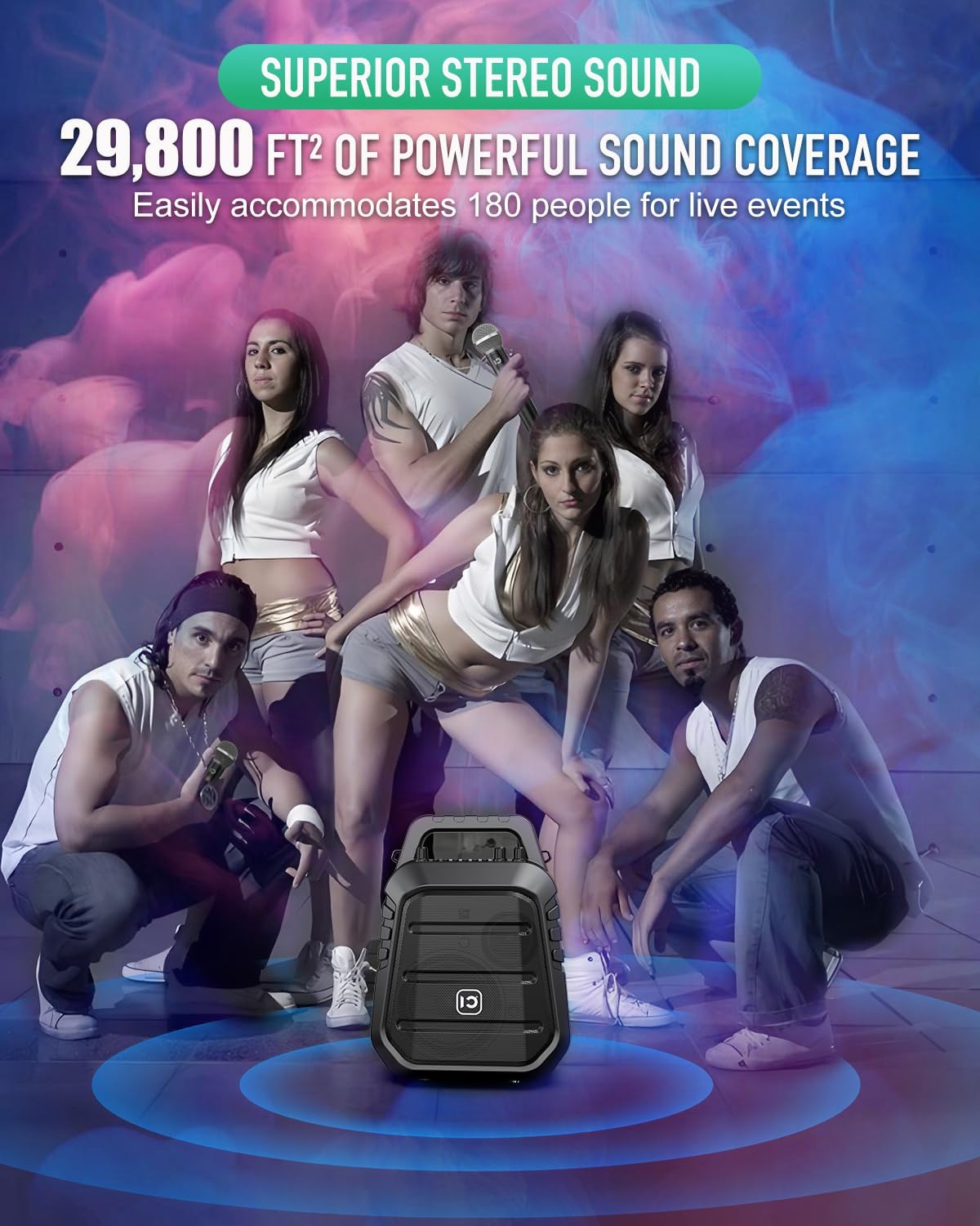 SHIDU 80W Powerful Voice Amplifier with 2 Wireless Microphones, Portable Speaker with Microphone, PA System with Sound Effects, Karaoke Machine Support BT/USB/TF Card/Aux/Guitar