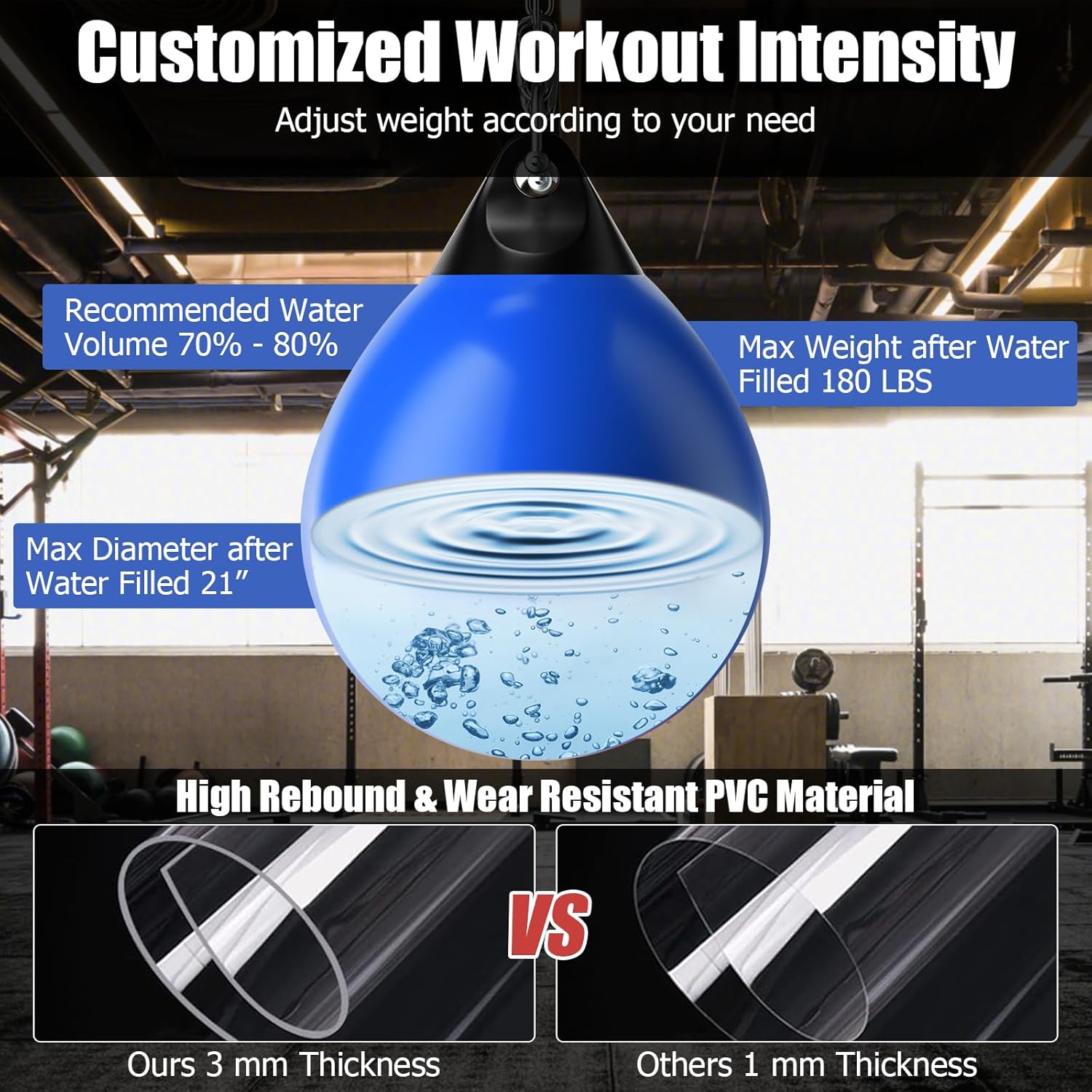 GYMAX Punching Bag, Water Aqua Bag w/Water Injector & Hanging Accessories, Folding Heavy Duty Boxing Bag for Home Gym, Boxing Training Equipment for Adults