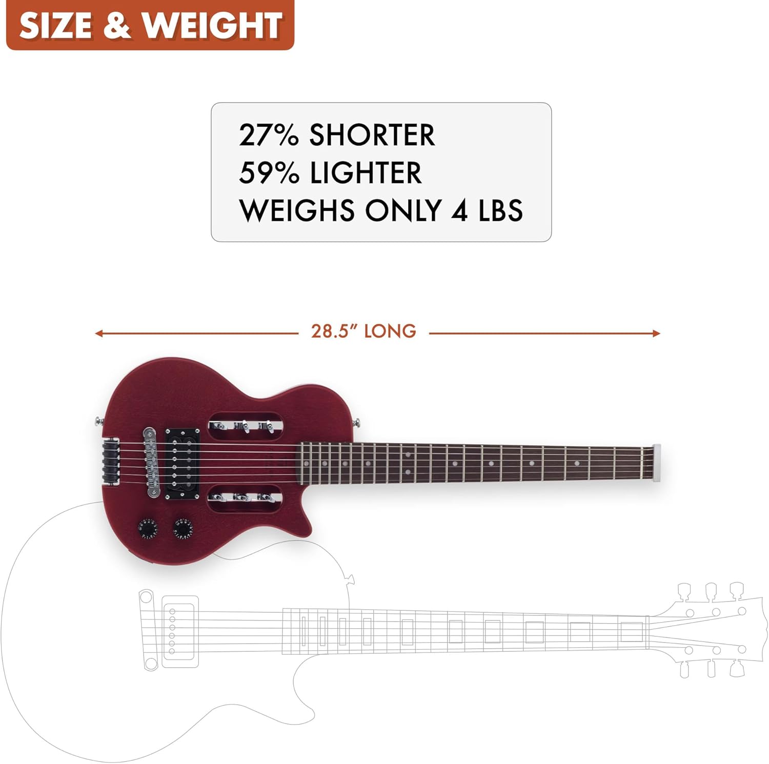 Traveler Guitar EG-1 Studio (Satin Red) Electric Travel Guitar | Lightweight, Portable, Headless, Practice Guitar w/Gig Bag
