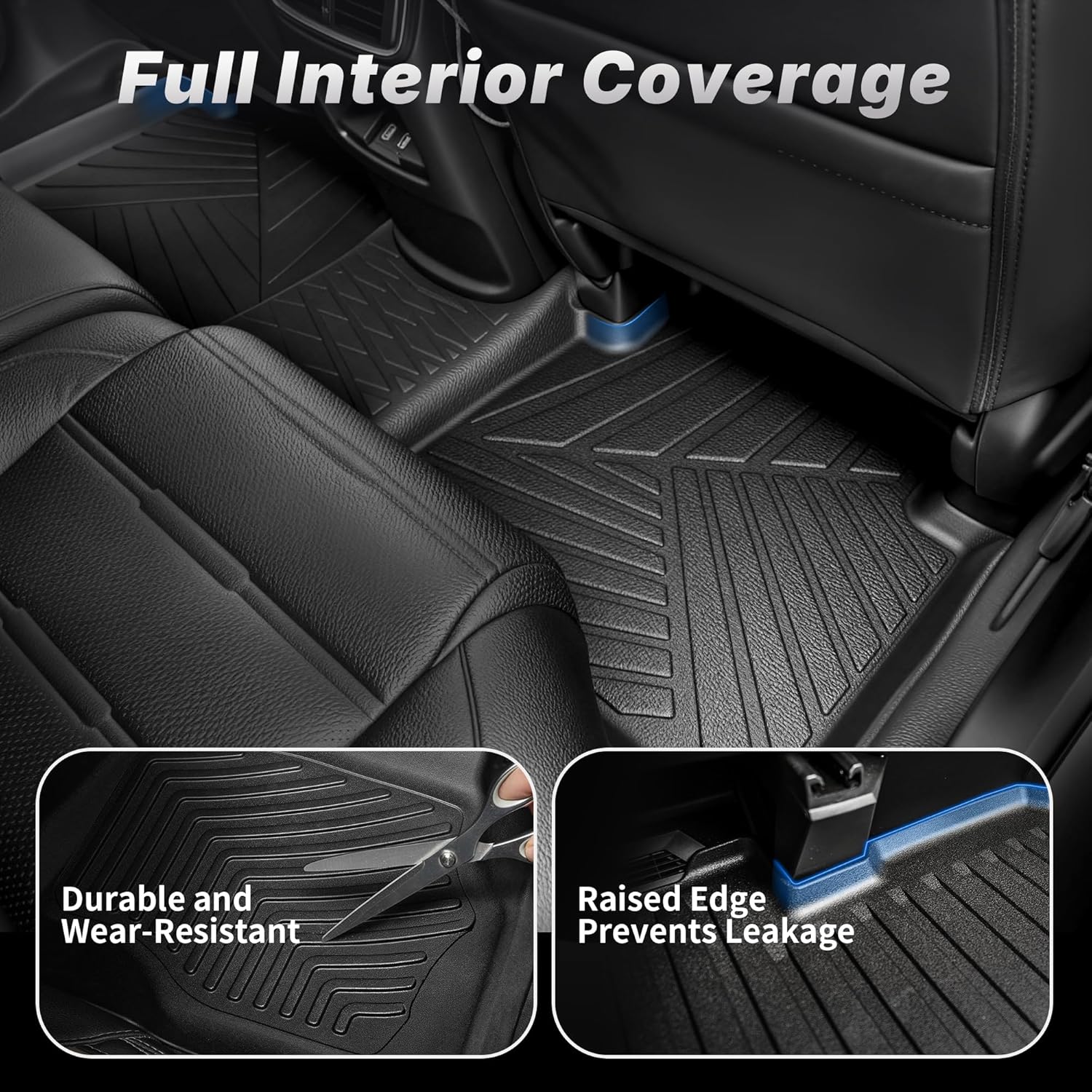 OEDRO Floor Mats Set Fit for 2017-2022 Honda CR-V (NOT for Hybrid), TPE All-Weather Custom Fit for Front, Rear & Cargo Mat in Upper(Highest) Position, Honda CRV Mats Accessories, Black