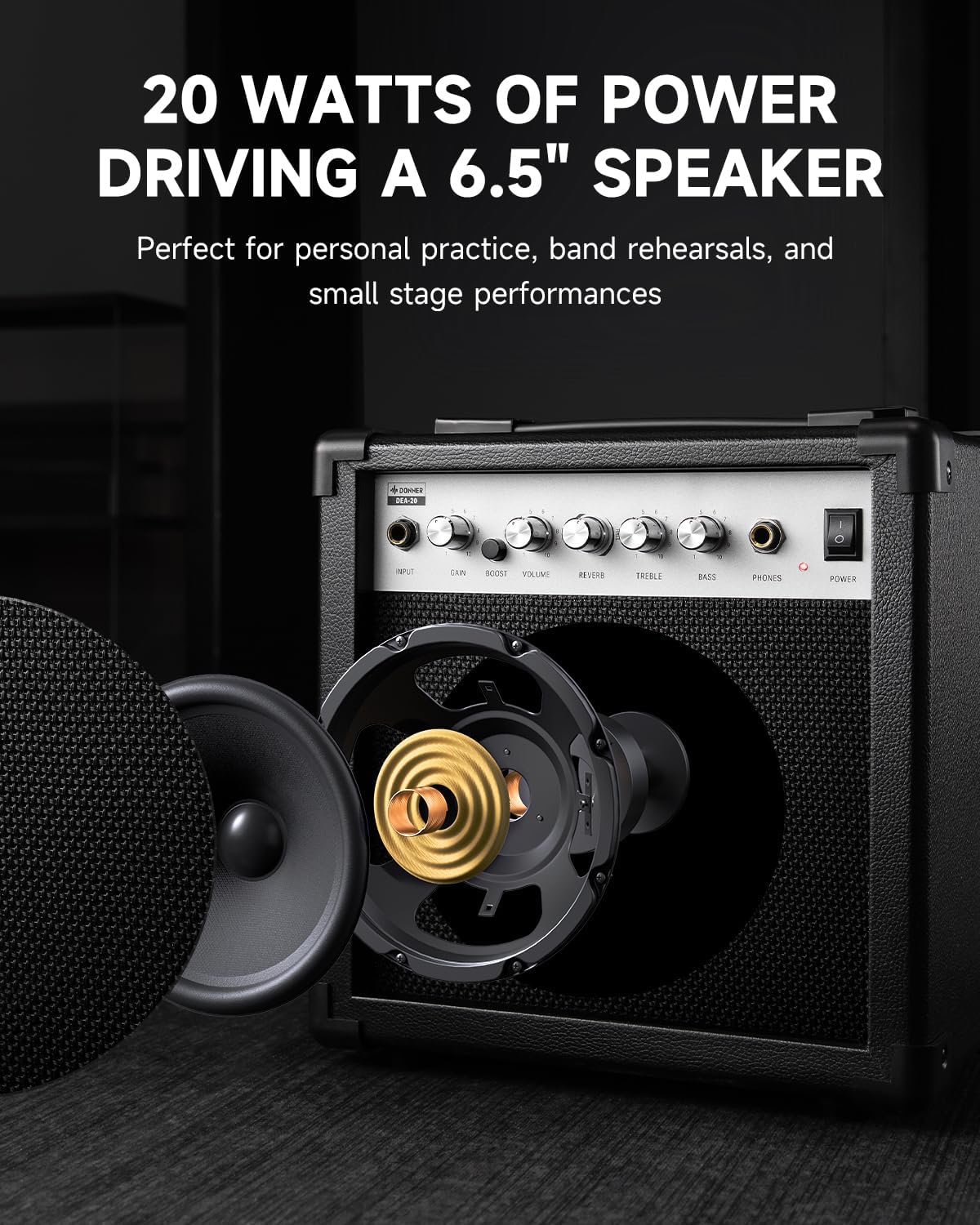 Donner HUSH X PRO Electric Guitar Kit - Smart Travel Guitar with Dozens of Preset Combinations, 7 Tone Sim Options, White-Luxe and Donner Electric Guitar Amp 20W, DEA-20 Guitar Amplifier