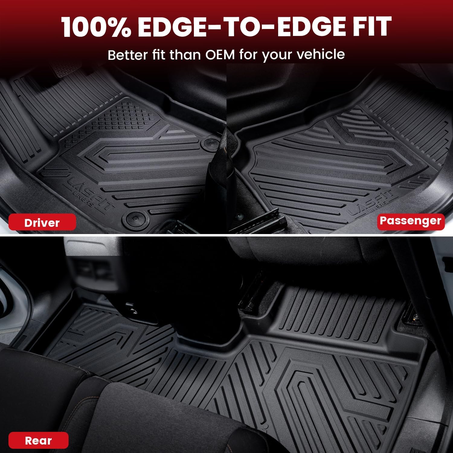 LASFIT Floor & Backseat & Cargo Mats for Toyota Corolla Cross Gas AWD 2022-2026, TPE All Weather Protection Custom Fit 1st & 2nd Row Floor Liners Trunk Mats for Corolla Cross Accessories, Black