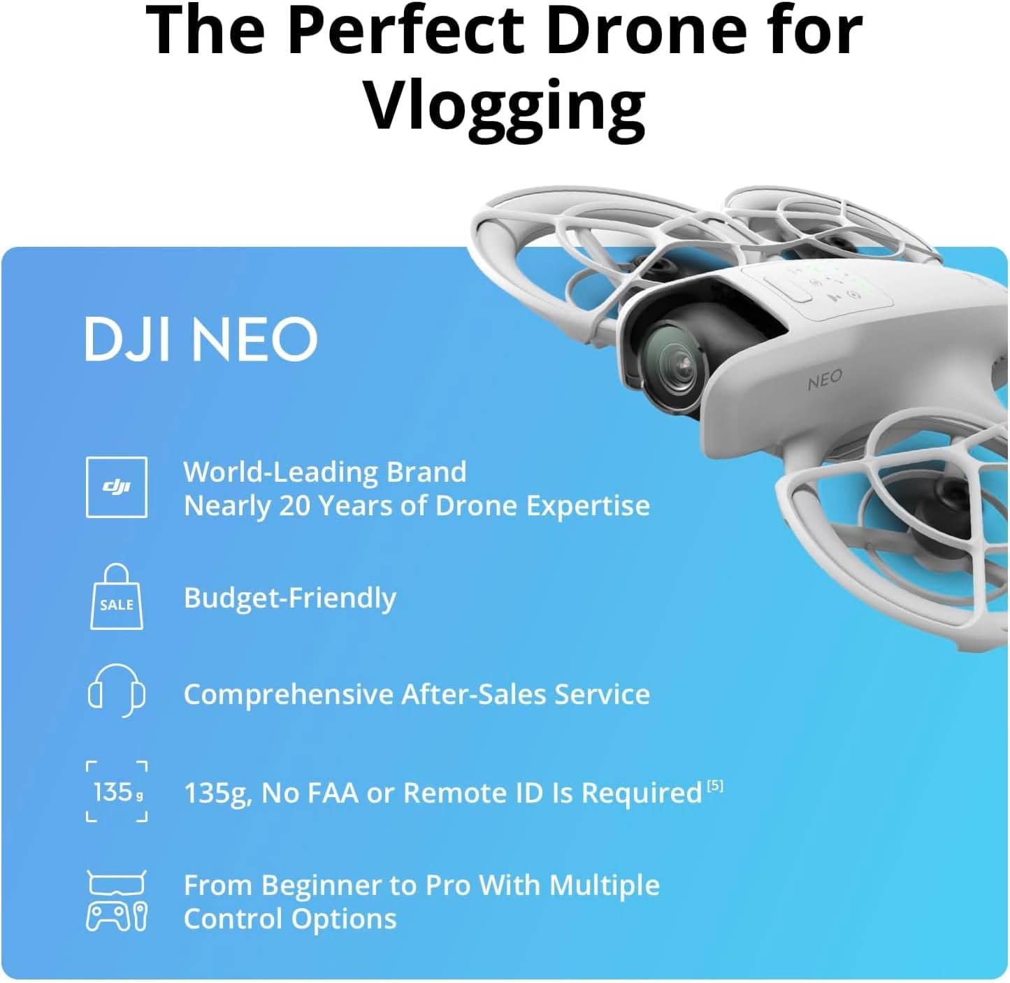 DJI Neo Drone 4K UHD Mini Quadcopter with 3 Battery Combo for Adults, 135g, Self Flying that Follows You, Palm Takeoff, AI Subject Tracking, QuickShots, Controller-Free Bundle w/Deco Gear Accessories