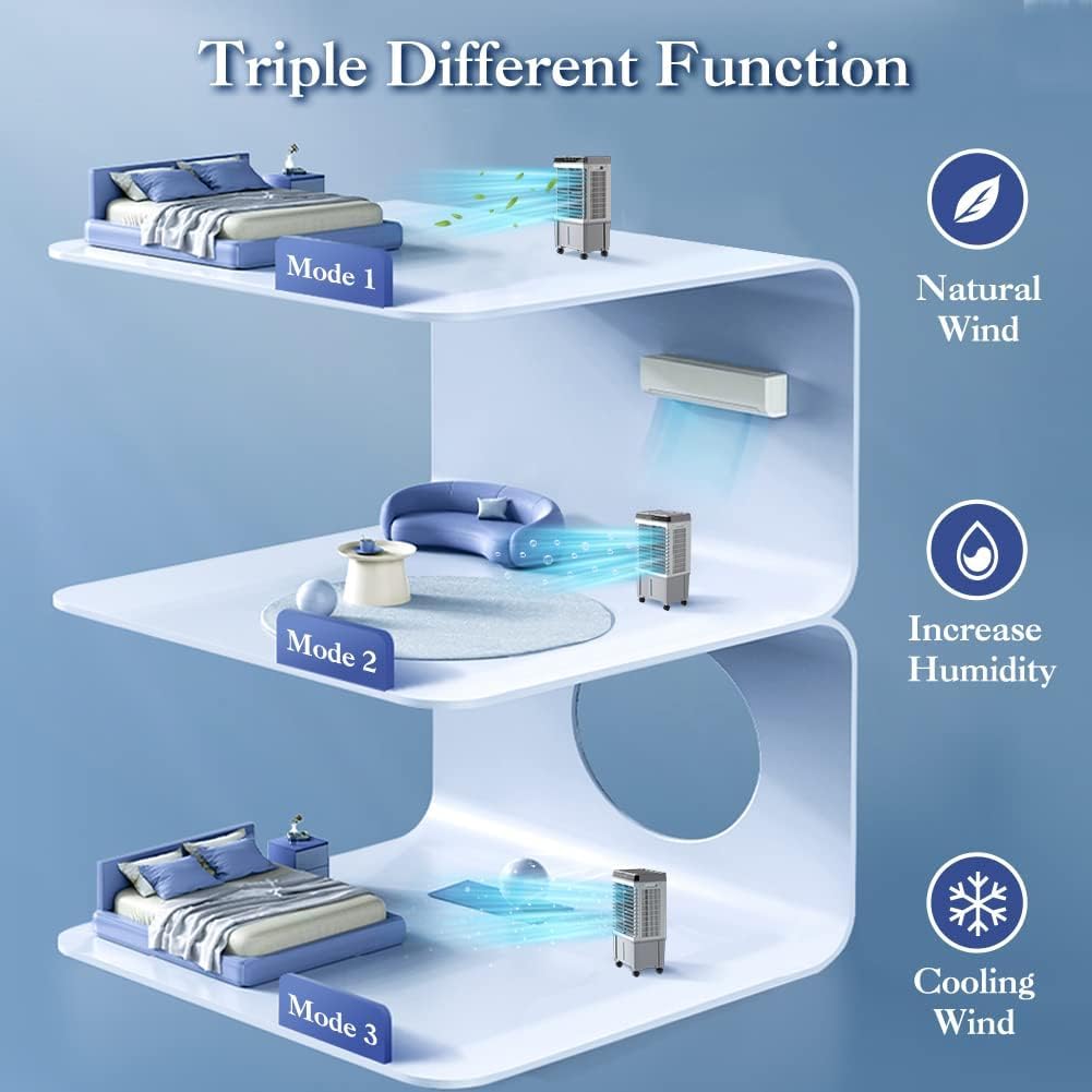 LifePlus Windowless Air Conditioner Evaporative Air Cooler Swamp Cooler 1800CFM Portable Cooling Fan with 4 Ice Packs, 12H Timer, Remote Control, 5.2 Gallon Water Tank for Indoor Patio