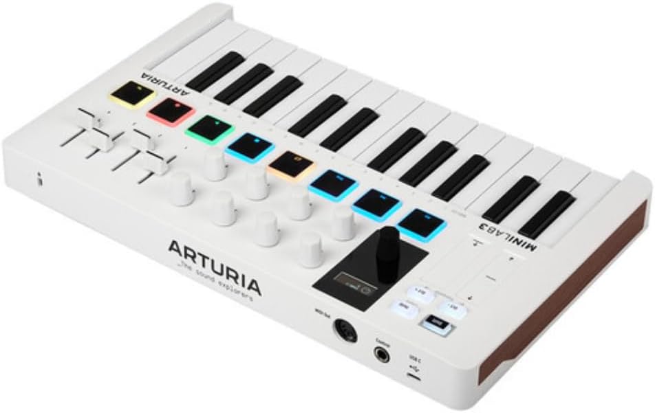 Arturia MiniLab 3 MIDI Keyboard Controller Bundle with Icon Duo22 Live USB Audio Interface, USB Cable & Polishing Cloth - 25 Key MIDI Keyboard for Recording Studio Equipment, Software Included (WHITE)