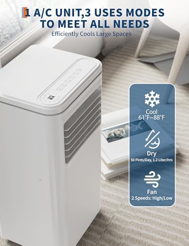 Portable Air Conditioners 8000 BTU, Efficient Portable AC Unit with Dehumidifier, Fan, and Sleep Mode, Quiet Operation with Remote Control and 24H Timer for Bedroom and Office Use, White