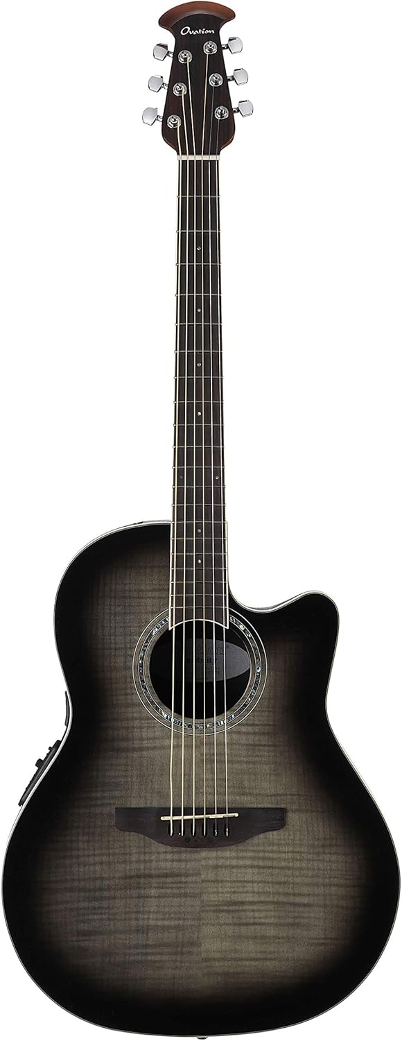 Ovation Celebrity Standard Exotic Mid-Depth Acoustic-Electric Guitar, Transparent Black Flame Maple (CS24P-TBBY)