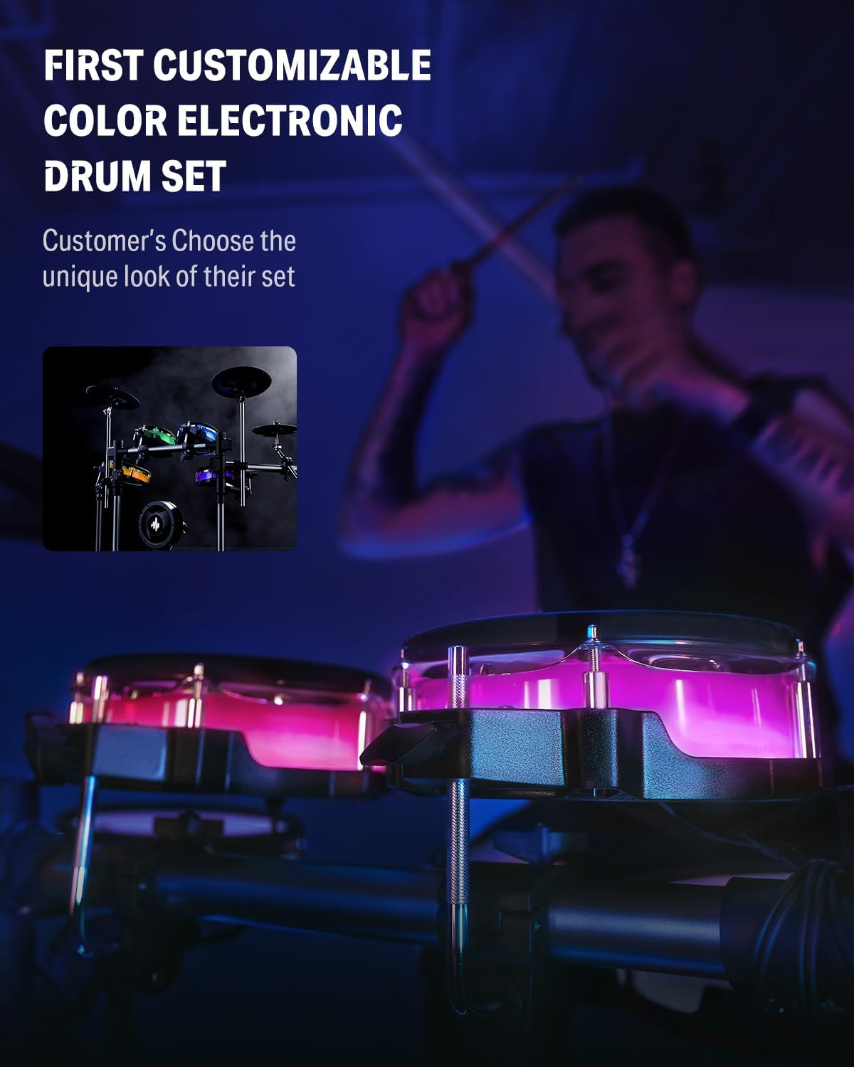 Donner BackBeat Electric Drum Set with High-Tech 7-inch Touchscreen, 1126 Sounds, Customize Drum Pad Colors, Internal Rack Wiring, and Gaming APP for Ultimate Fun