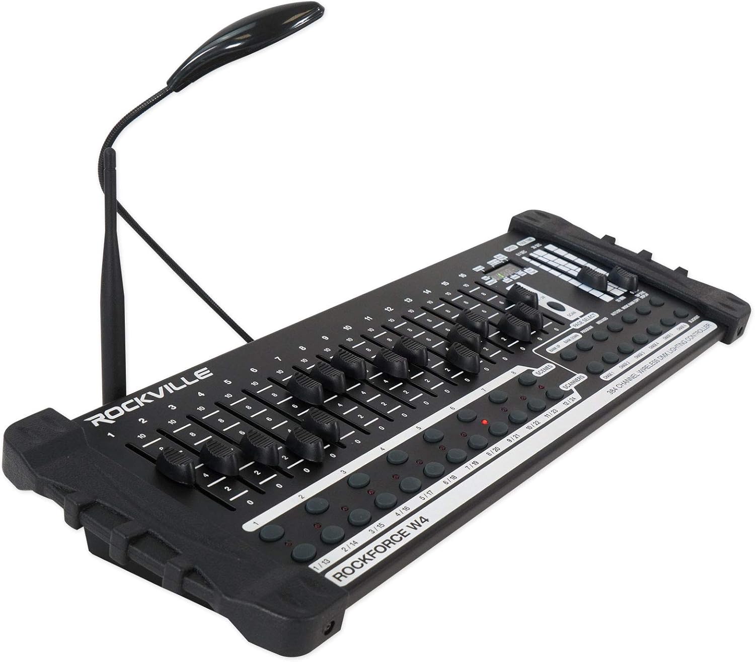 DJ Lighting Bundle: Rockville Best Strip 60 (10) Rechargeable RGBWA UV Strip Wash Lights & ROCKFORCE W4 384-Channel Wireless DMX Controller with MIDI, 11-Items