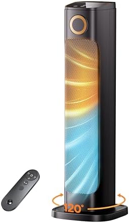 Patio Heater And Fan Combo for Indoor Use, 1500W Tower Portable Electric Space Outdoor with Remote,Infrared Heater, 15H Timer, Oscillation, Quiet, for Garage, Room, Office BLACK