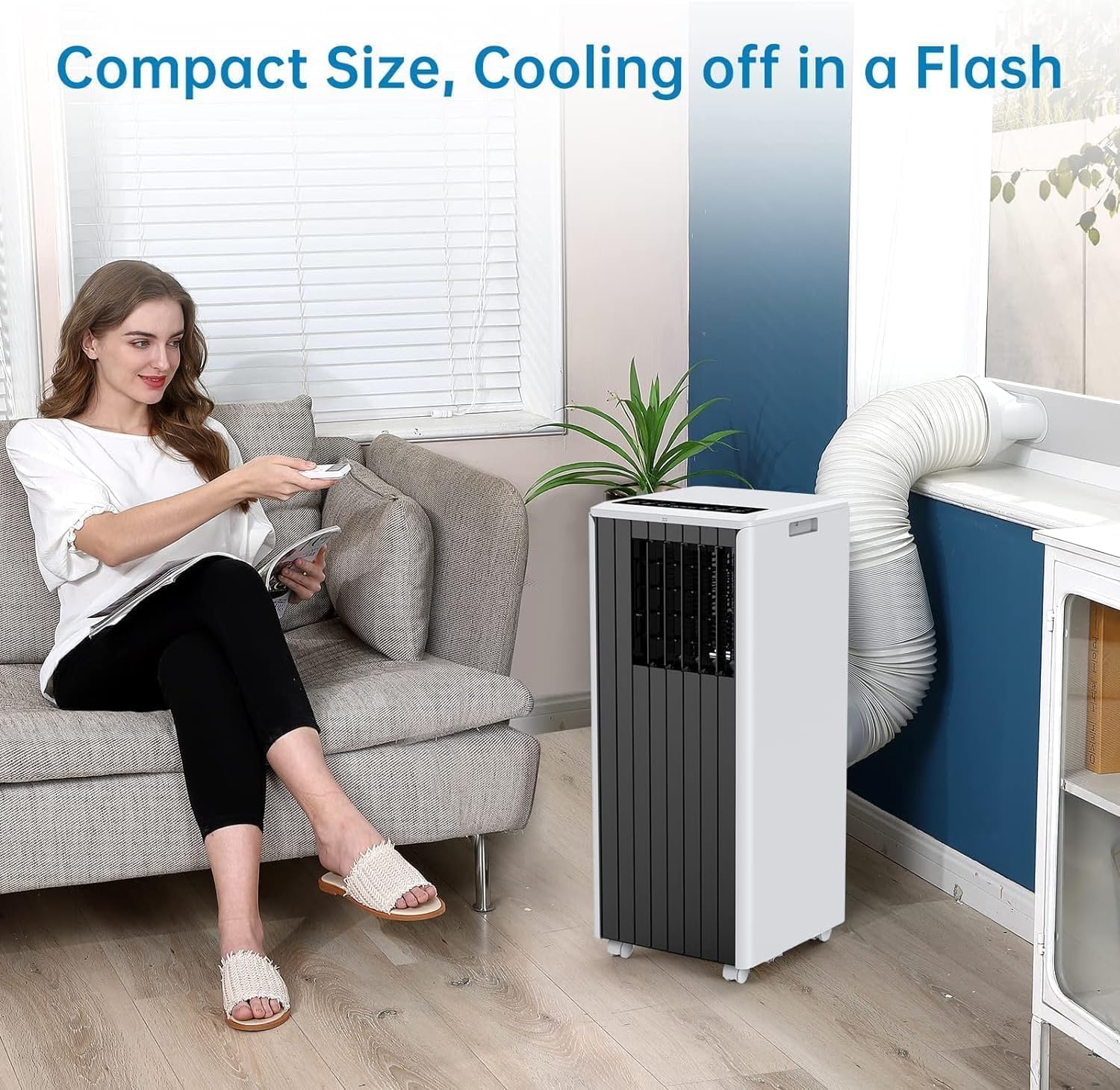 8,000 BTU A/C for Rooms up to 350 Square Meters, Portable Air Conditioner, 3-in-1 A/C Unit, Dehumidifier and Fan with Digital Display, Remote Control, Window Mounting Kit, 24 Hour Timer（black+white)