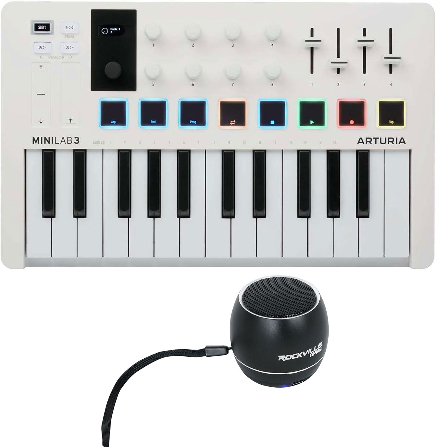 Audiosavings Bundle:(1) Arturia Minilab 3 25-Key USB MIDI Music Production Keyboard Controller Bundle with (1) Rockville RPB2-BLACK Handheld Wireless Portable Bluetooth Speaker Great Sound (Items 2)