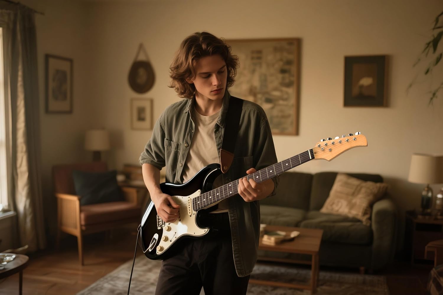 Full-Size 39“ Adult/Teenager/Beginner Electric Guitar Black with 5W Amplifier (powered by 9V battery or adaptor - not included), Extra Strings, Cable and Guitar Pick (Black)