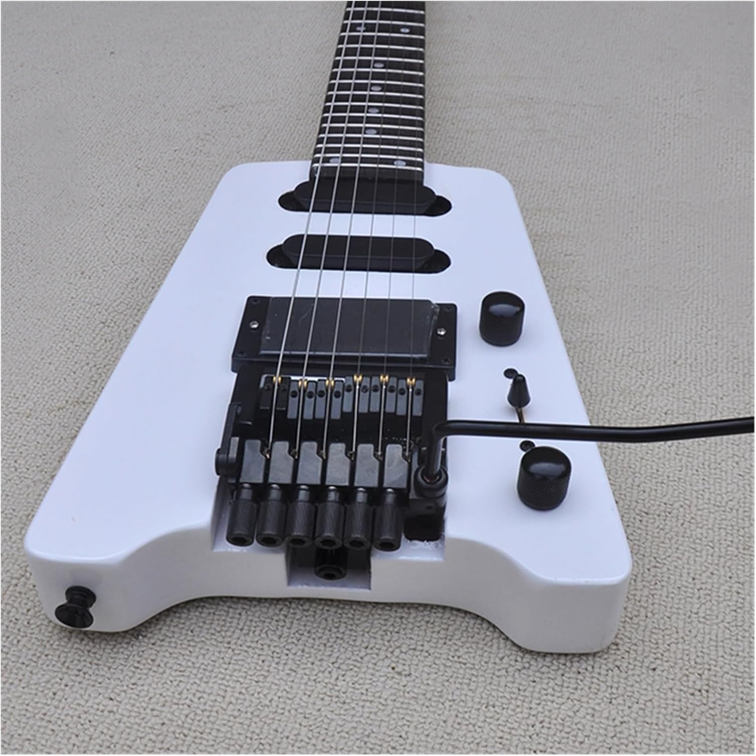 24 Frets 39 Inches White Headless Electric Guitar with Tremolo Bar Rosewood Fretboard Professional Headless Guitar