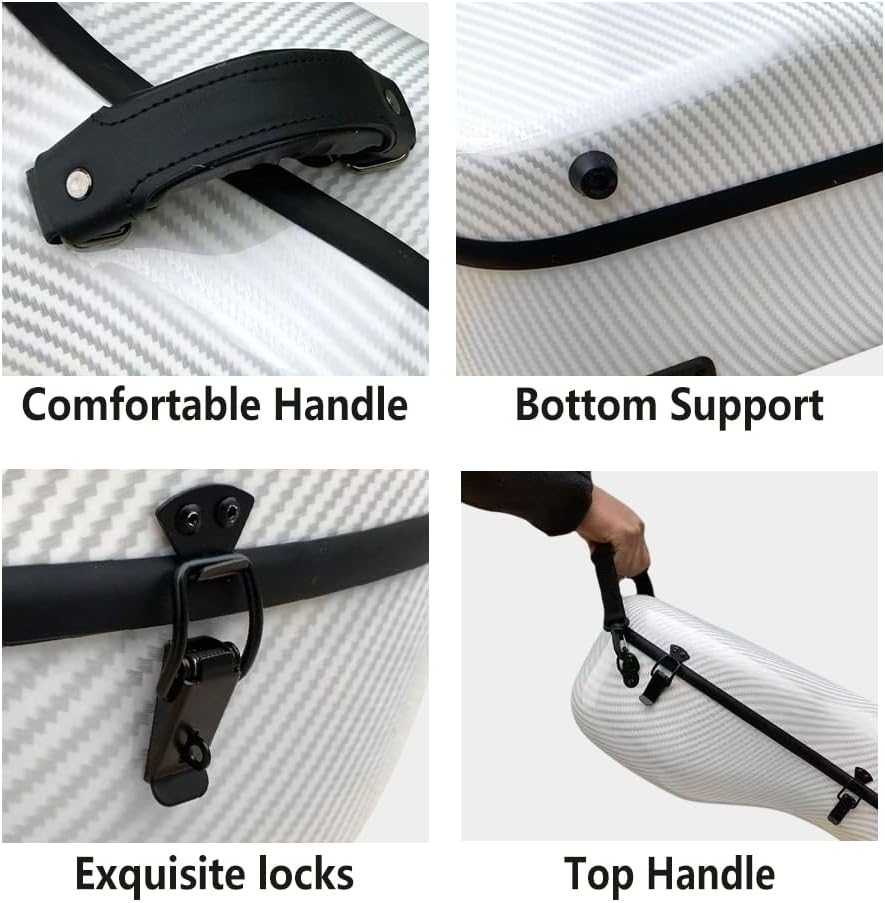 Carbon Fiber Cello Case 4/4 Full Size - Heavy-Duty Hard Shell with Bow Storage & Accessory Pockets | Fits Full Size Cello Protection for Musical Instrument Cases (White)